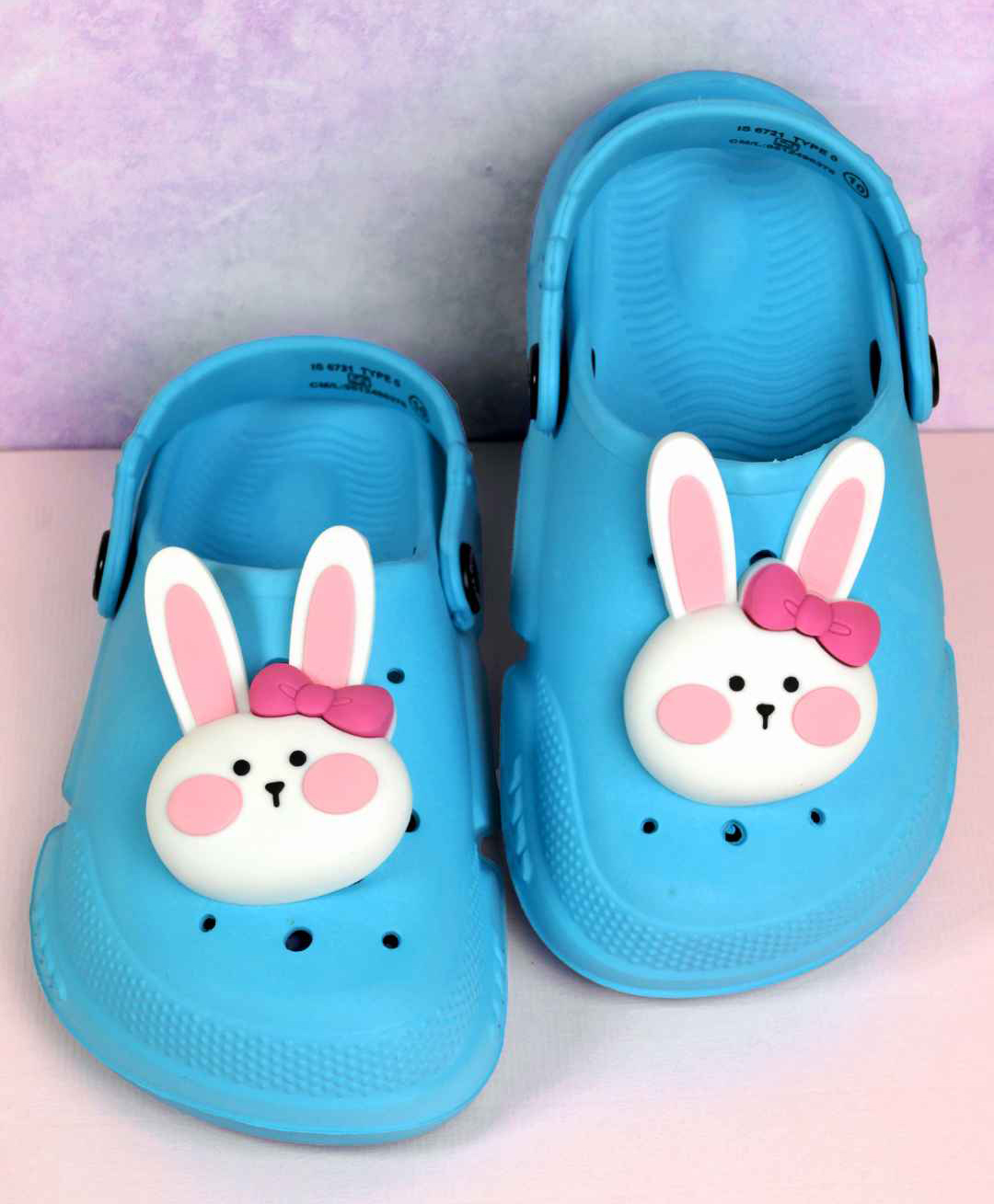 Yellow Bee Bunny Applique Detailed Perforated Slingback Clogs - Blue-picture-19