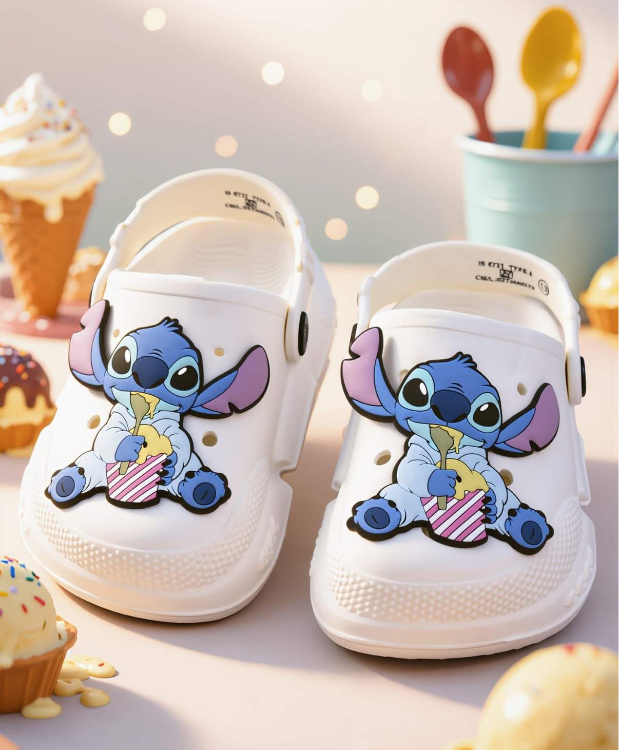 Yellow Bee Disney Lilo & Stitch Featuring Character Applique Detailed Perforated Slingback Clogs - White-picture-13