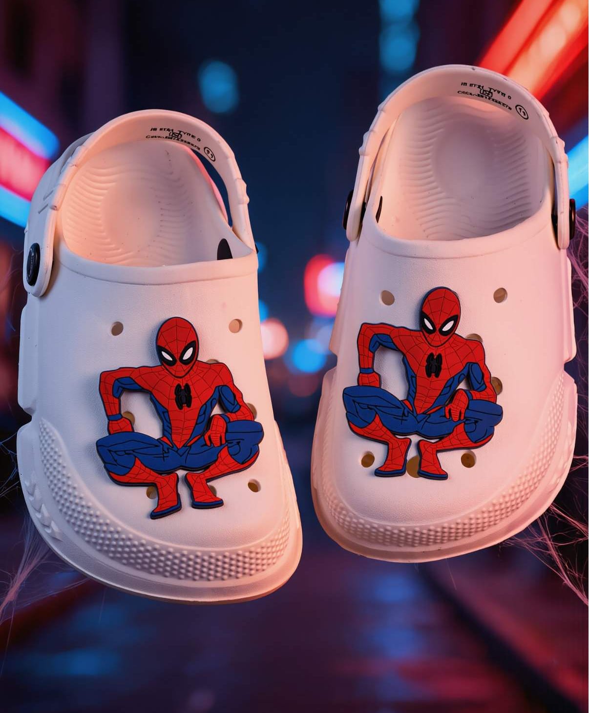 Yellow Bee Marvel Featuring Spider Man Applique Detailed Perforated Slingback Clogs - White-picture-16