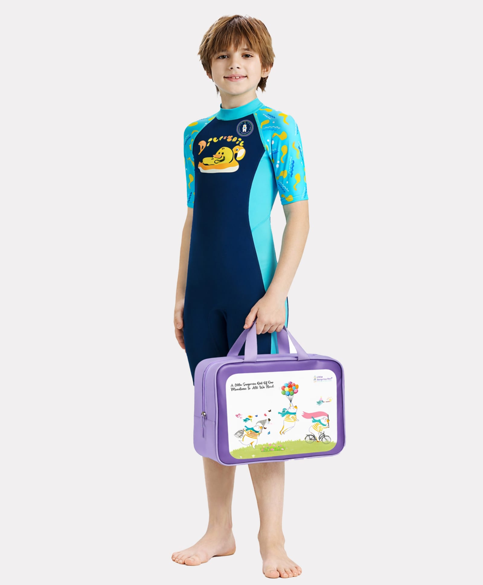 Little Surprise Box Spandex Full Sleeves Duck Printed Swimsuit - Navy Blue-image-31