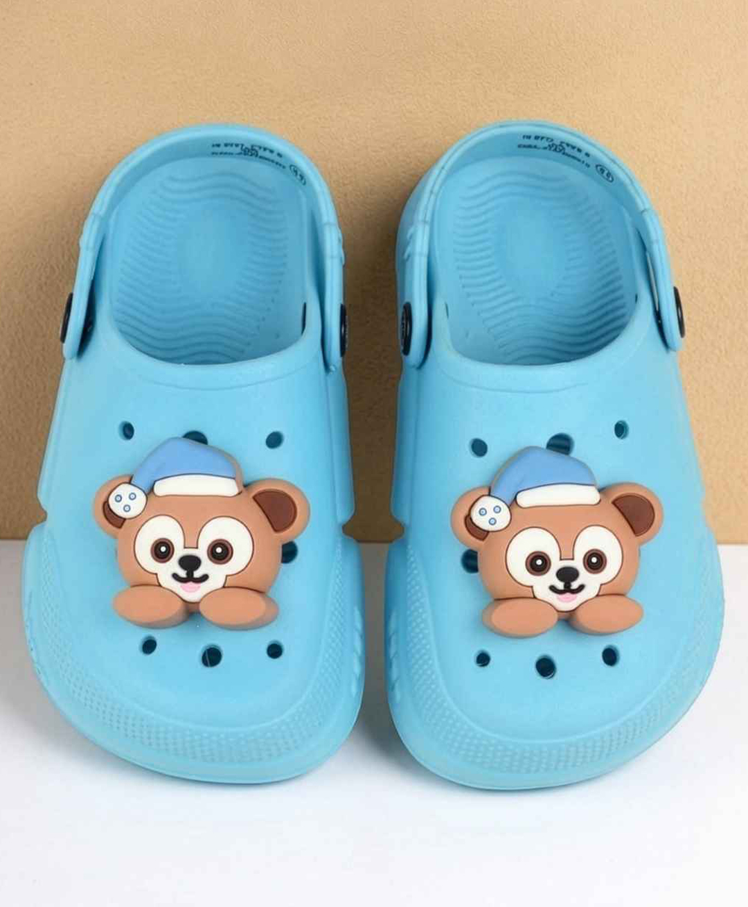 Yellow Bee Teddy Bear Applique Detailed Perforated Slingback Clogs - Blue-image-48