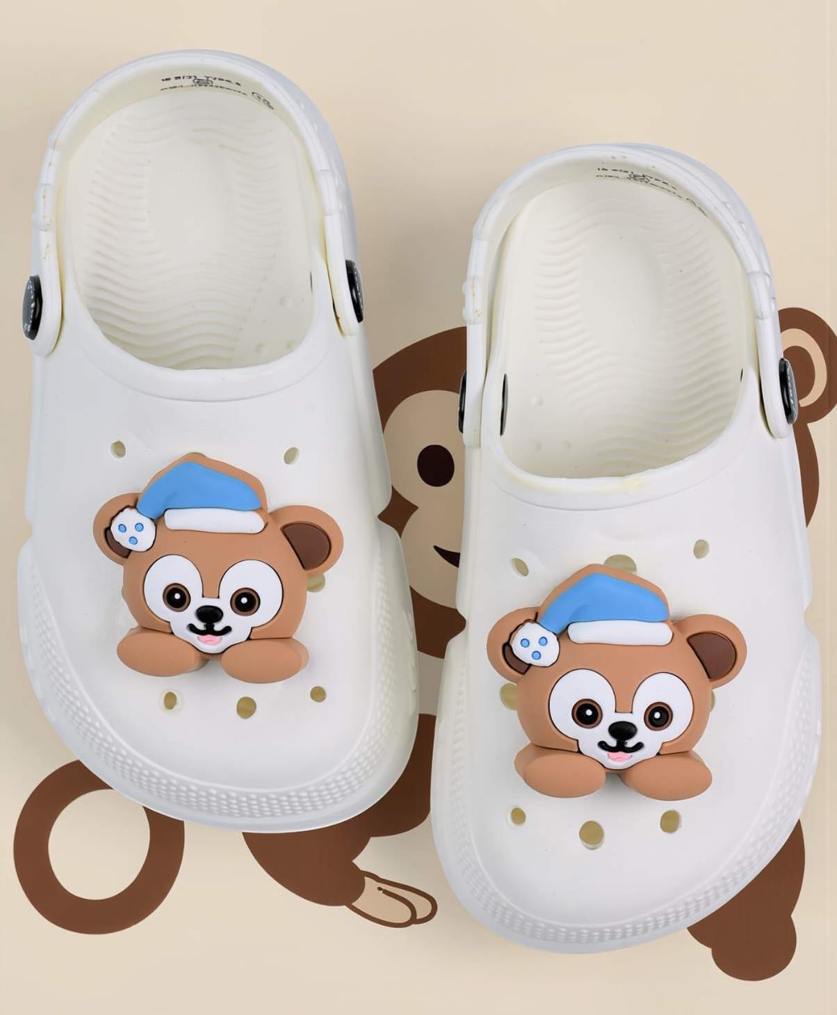 Yellow Bee Teddy Bear Applique Detailed Perforated Slingback Clogs - White-image-40