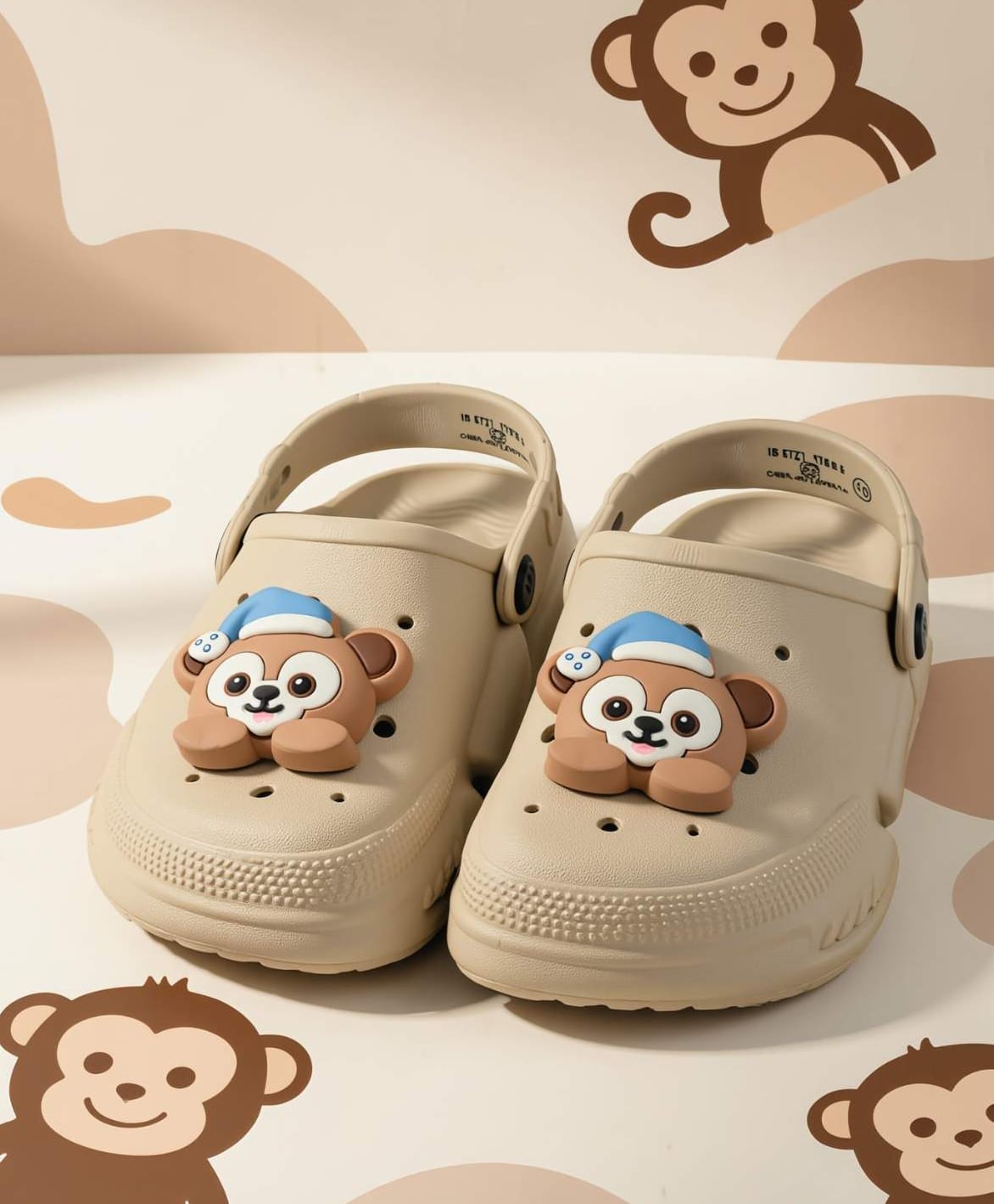 Yellow Bee Teddy Bear Applique Detailed Perforated Slingback Clogs - Beige-image-41