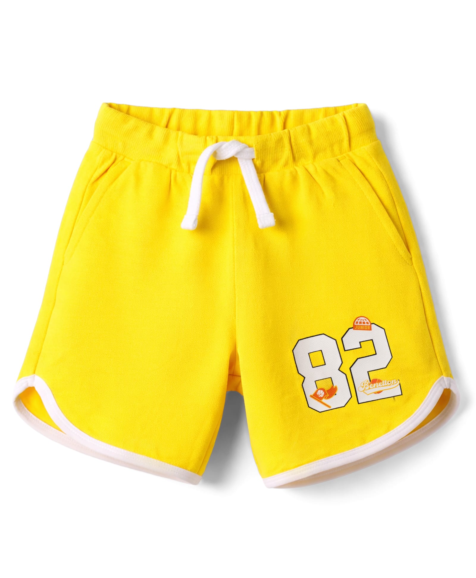UCB Cotton Knit Knee Length Number Pique Shorts With Piping - Yellow-image-36
