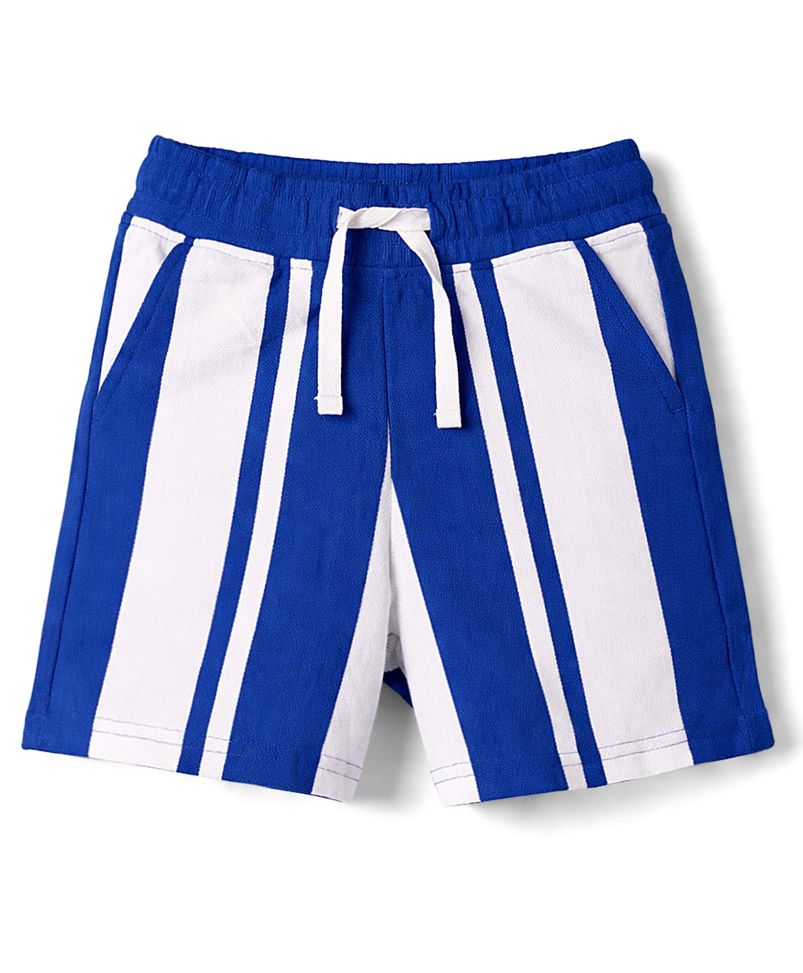 UCB Cotton Knit Knee Length Vertical Stripeed Shorts - Blue-picture-49