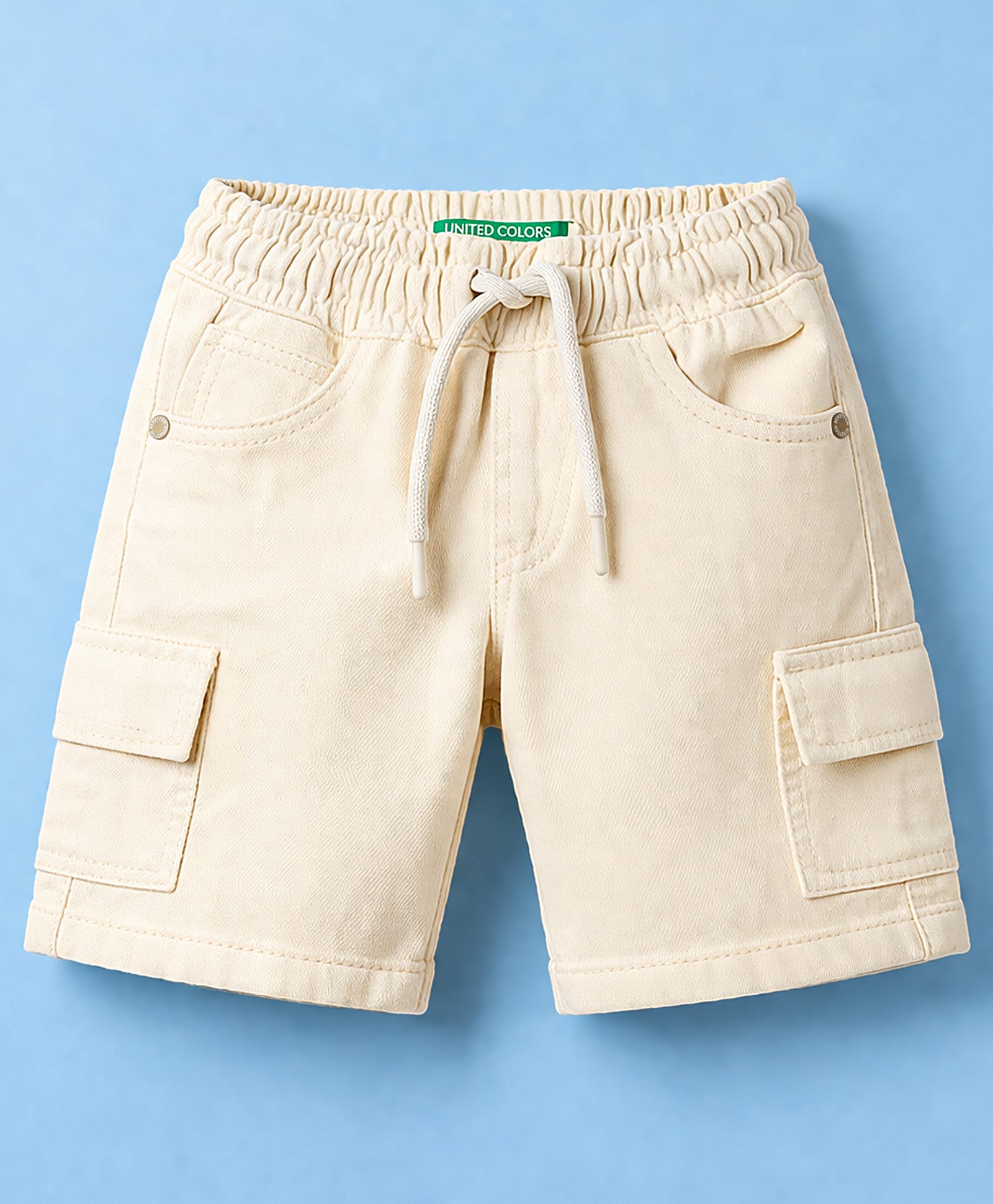 UCB Cotton Woven Knee Length Double Pocket Solid Cargo Shorts - Cream-picture-28