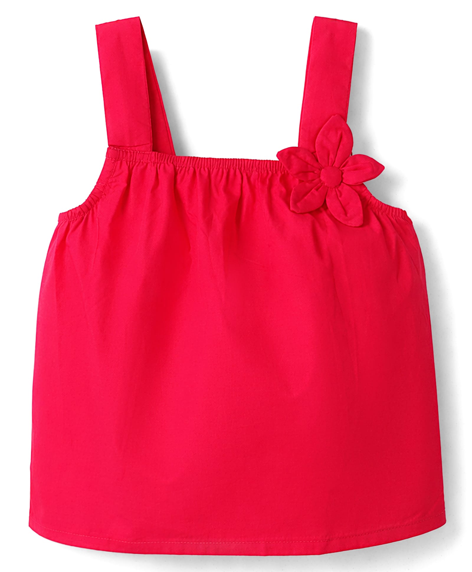 UCB Cotton Woven Sleeveless Solid Strappy Top With Floral Applique - Dark Pink-picture-30