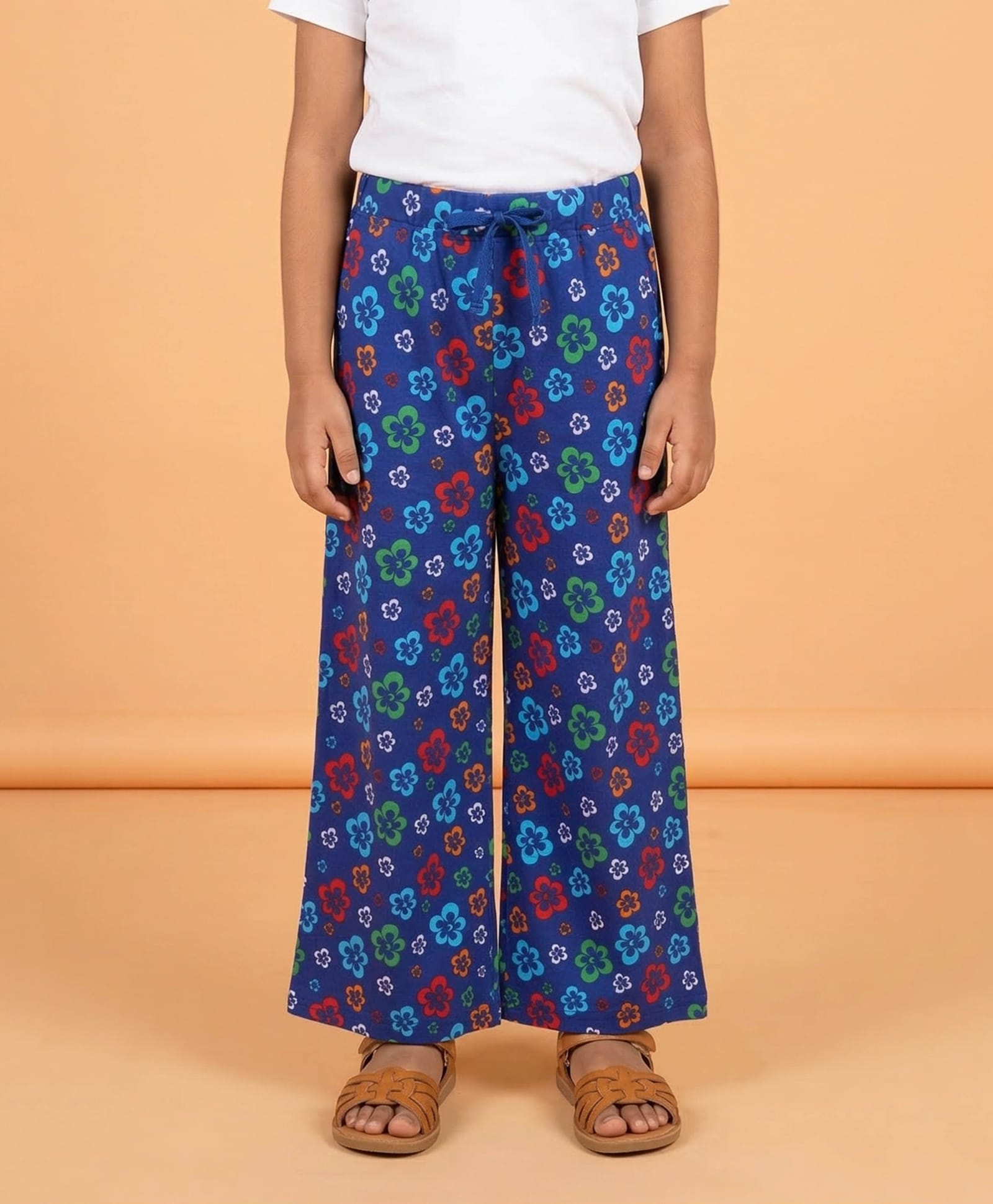 Kiddopanti Cotton Knit Floral Printed Pajama - Royal Blue-picture-11