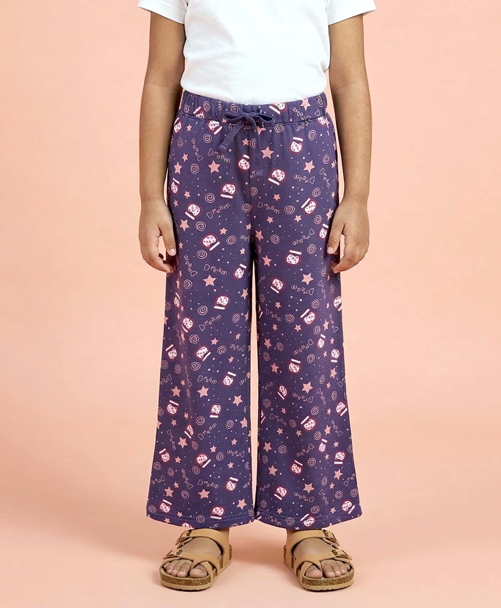 Kiddopanti Cotton Knit Stars & Dream Text Printed Pajama - Dusty Purple-picture-25