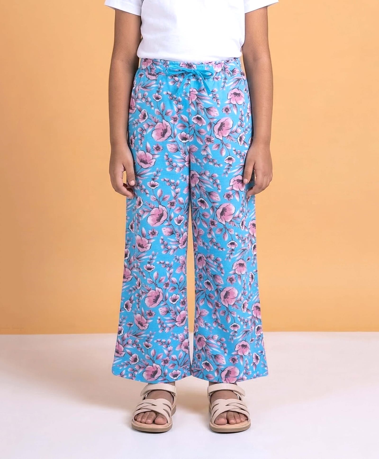 Kiddopanti Cotton Knit Floral Printed Pajama - Aqua Blue-picture-14