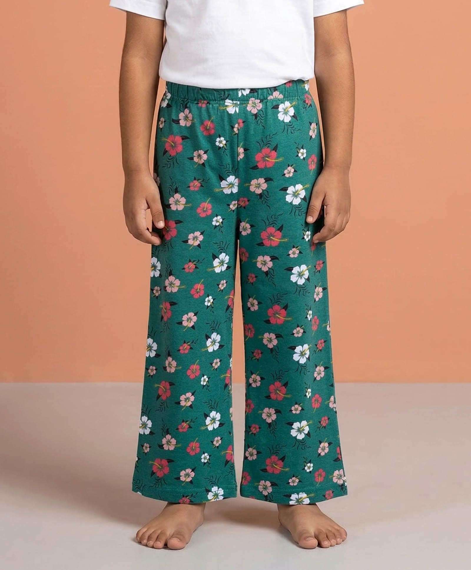 Kiddopanti Cotton Knit Floral Printed Pajama - Forest Green-picture-10