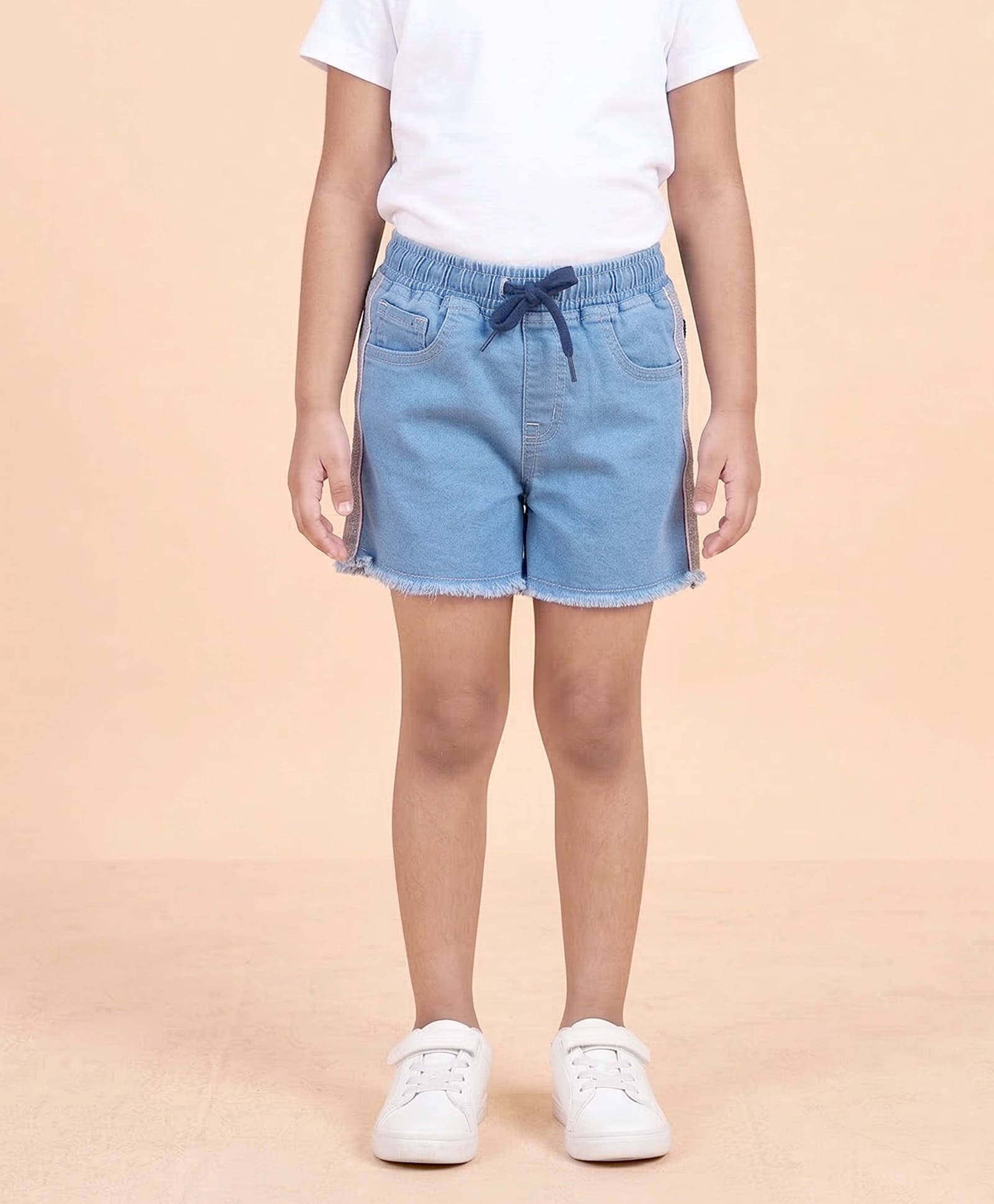 Kiddopanti Denim Woven Side Taped Washed Shorts - Blue-picture-21