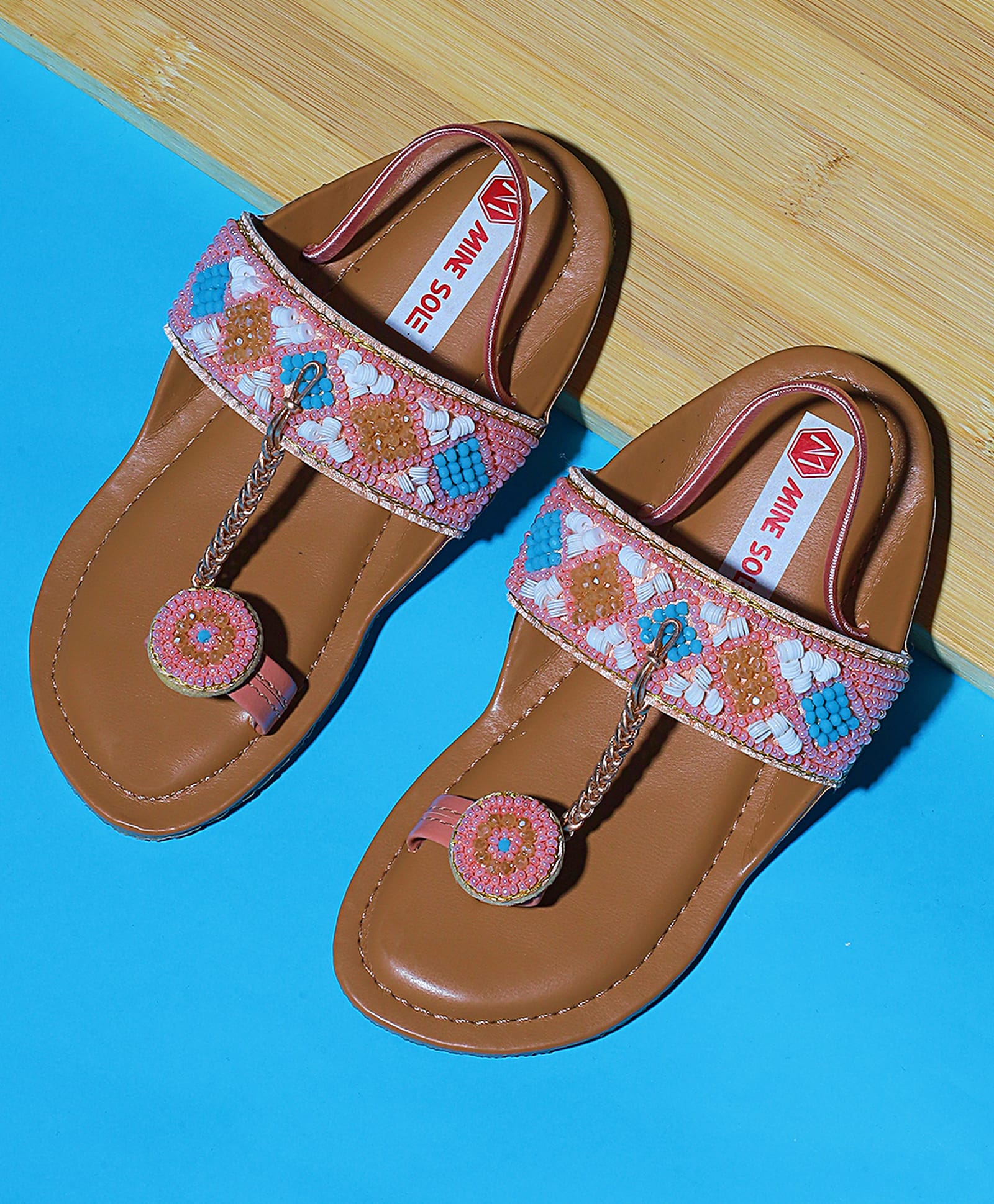 Mine Sole Sequins & Beads Embellished Geometric Designed Sandals - Pink-picture-25