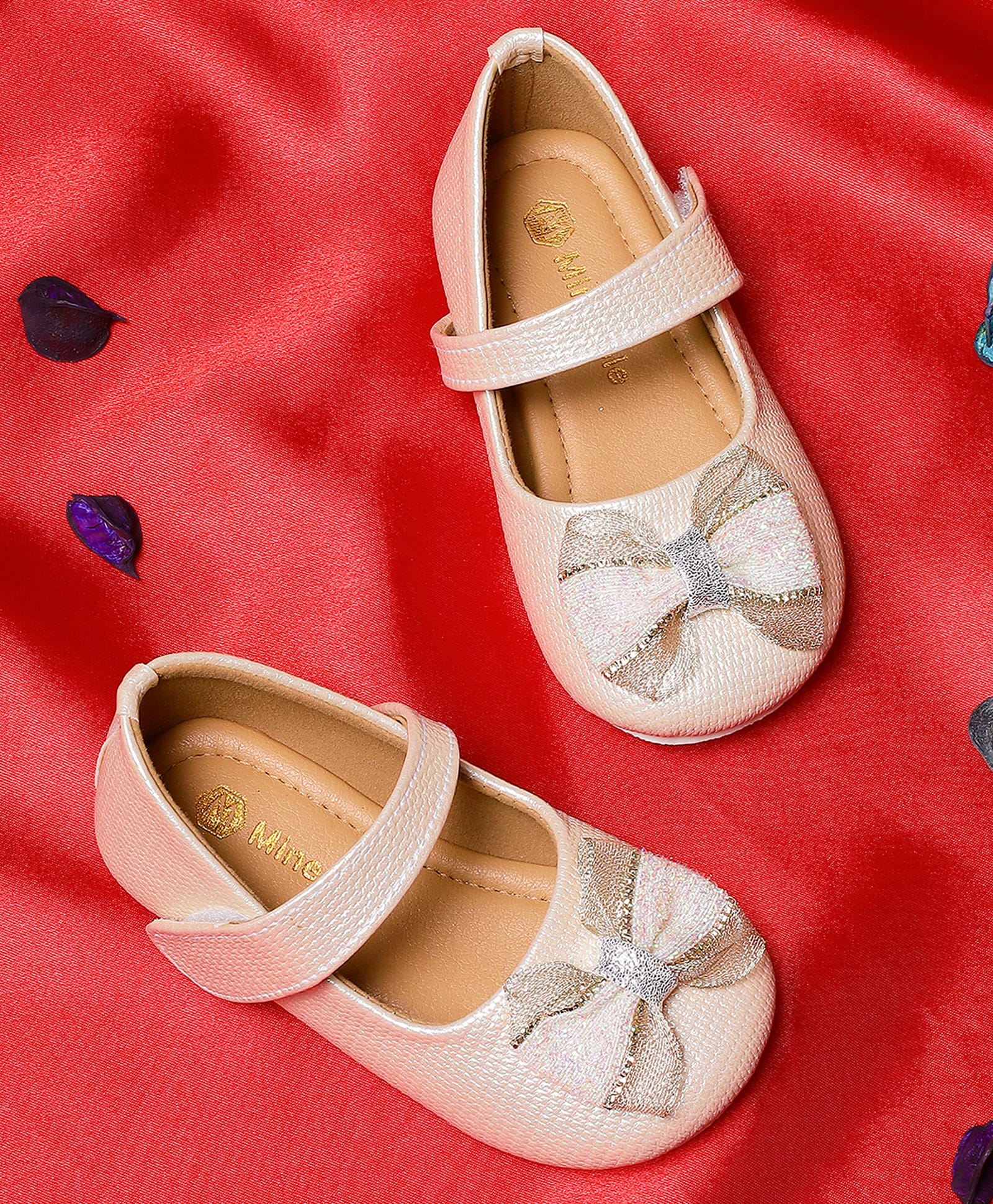 Mine Sole Bow Applique Detailed Velcro Closure Mary Jane Ballerinas - Silver-image-49