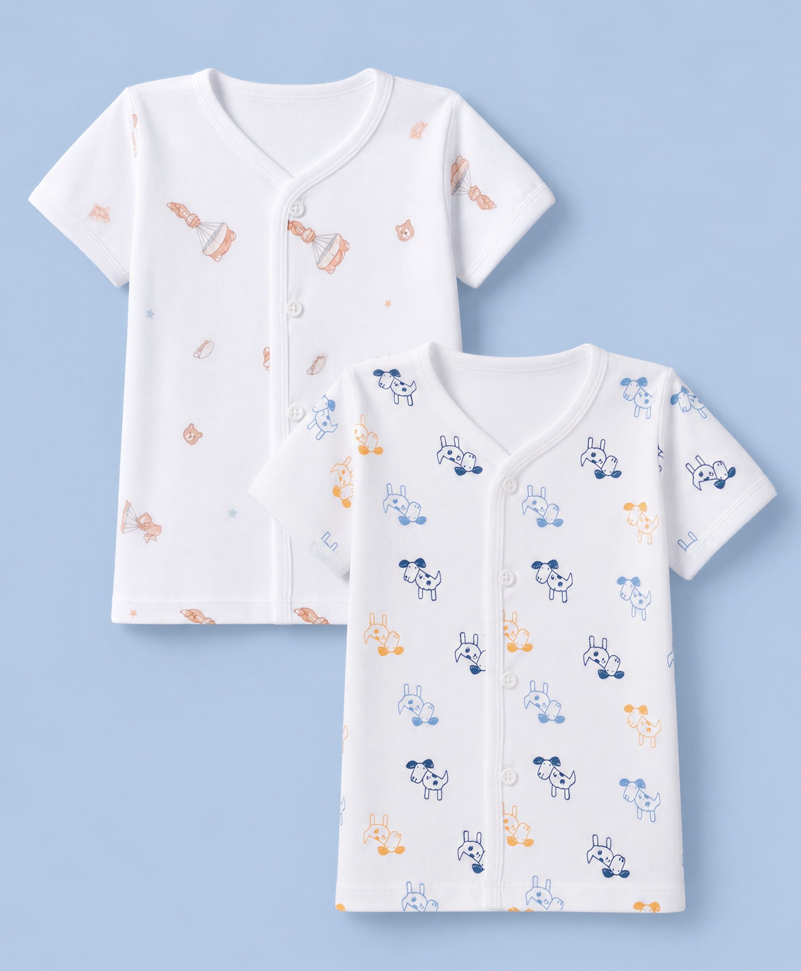 Pink Rabbit Sinker Knit Half Sleeves Jhablas With Animal & Parachute Print Pack of 2 - White-picture-21
