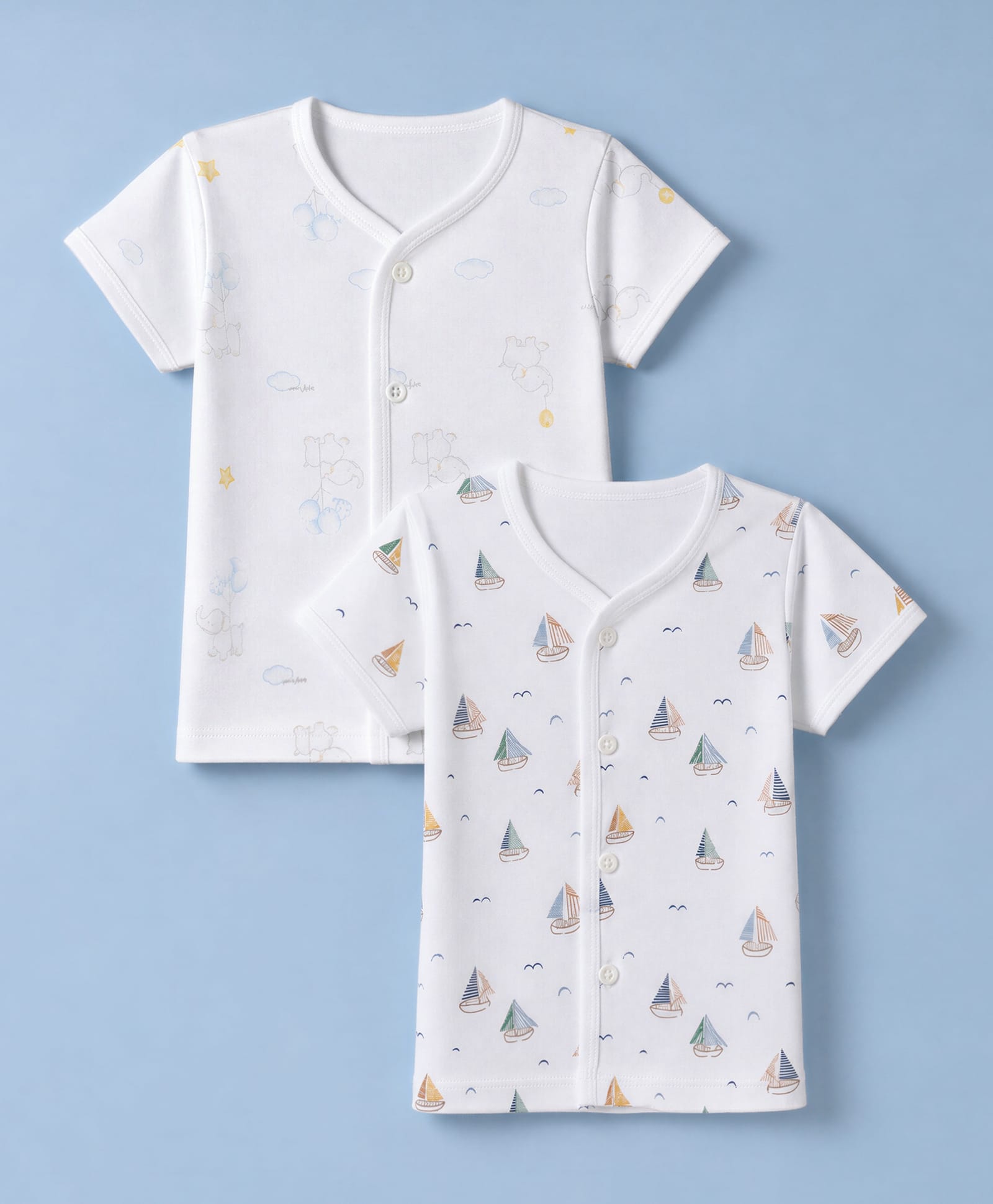 Pink Rabbit Sinker Knit Half Sleeves Jhablas With Elephant, Boat & Star Print Pack of 2 - White-picture-11