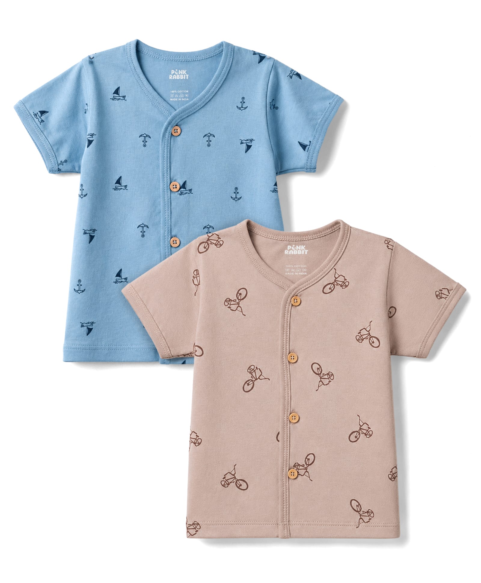 Pink Rabbit Sinker Knit Half Sleeves Jhablas With Boat & Cycle Print Pack of 2 - Multicolor-image-35