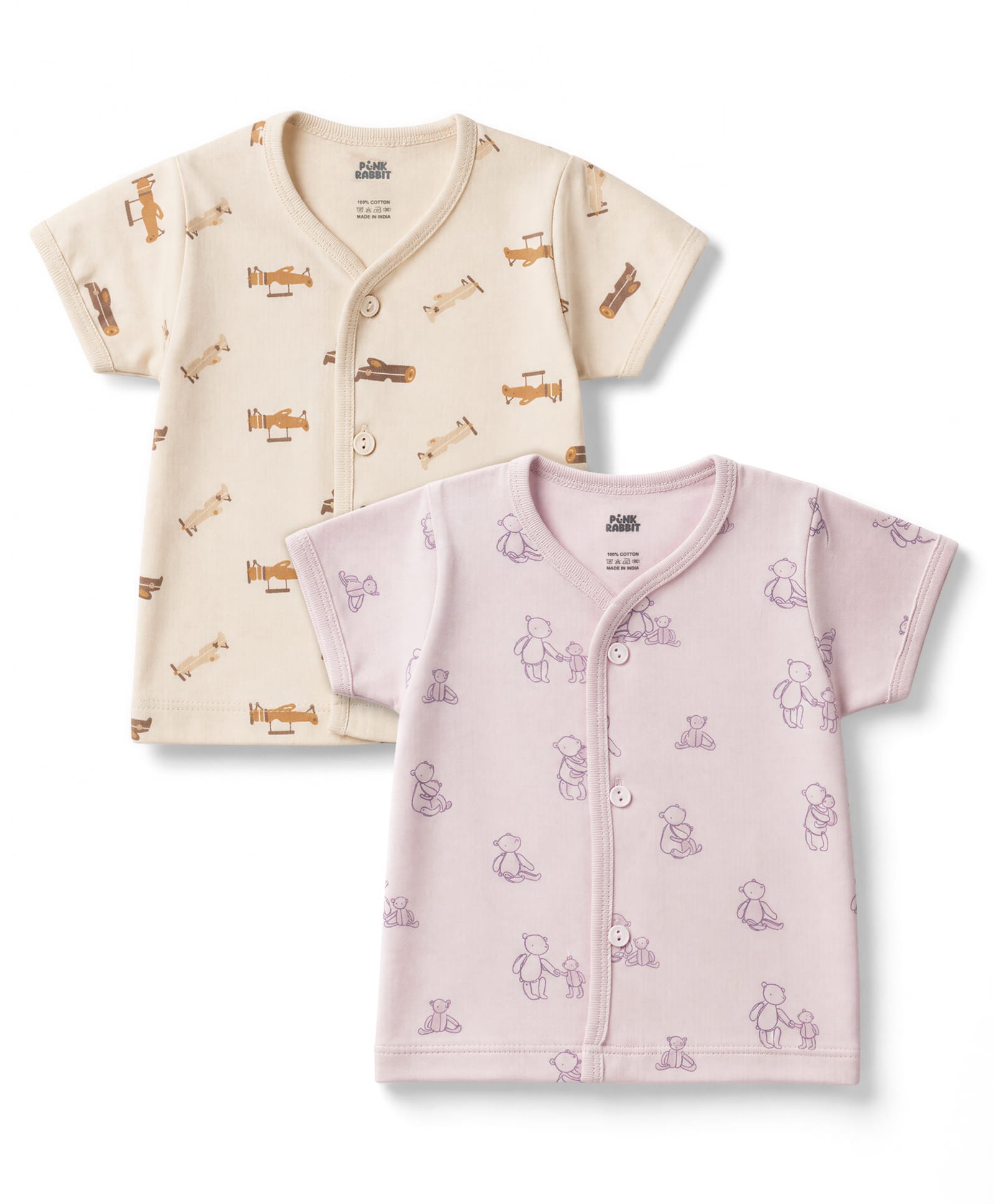 Pink Rabbit Sinker Knit Half Sleeves Jhablas With Teddy & Helicopter Print Pack of 2 - Multicolor-picture-15