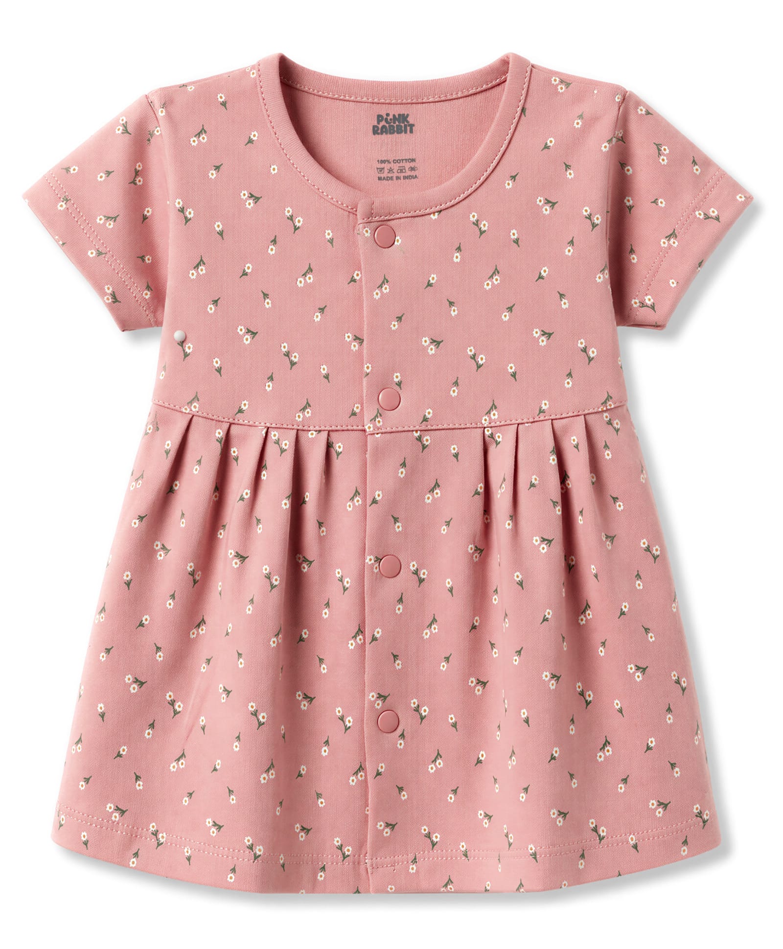 Pink Rabbit Interlock Knit Half Sleeves Floral Printed Frock - Pink-image-47
