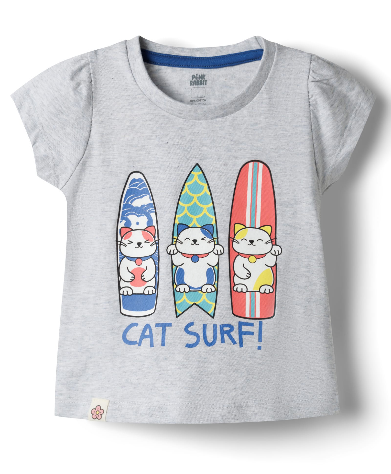 Pink Rabbit Sinker Knit Half Sleeves Cat Printed Top - Grey-picture-15