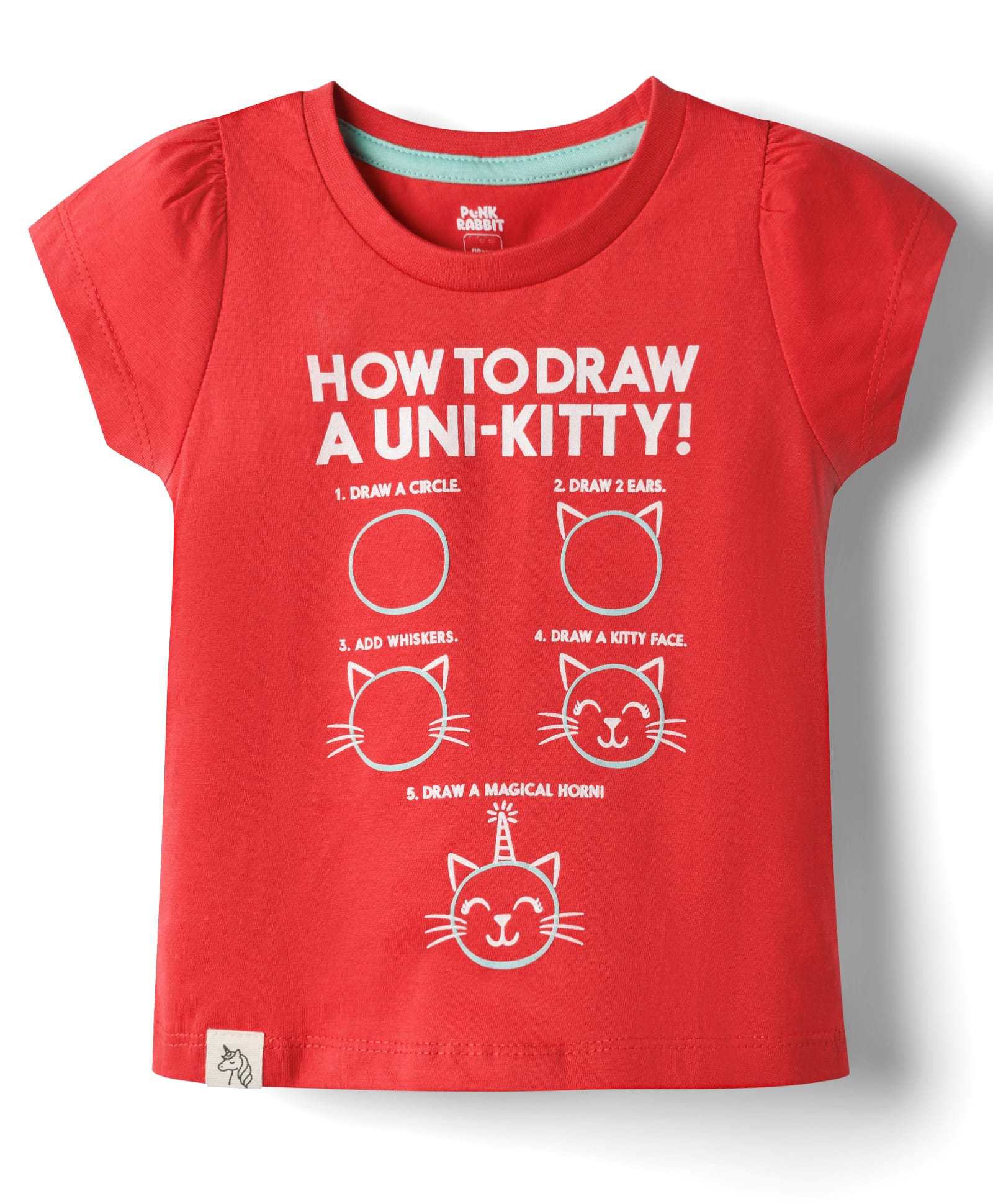 Pink Rabbit Sinker Knit Half Sleeves Cat Printed Top - Red-picture-17