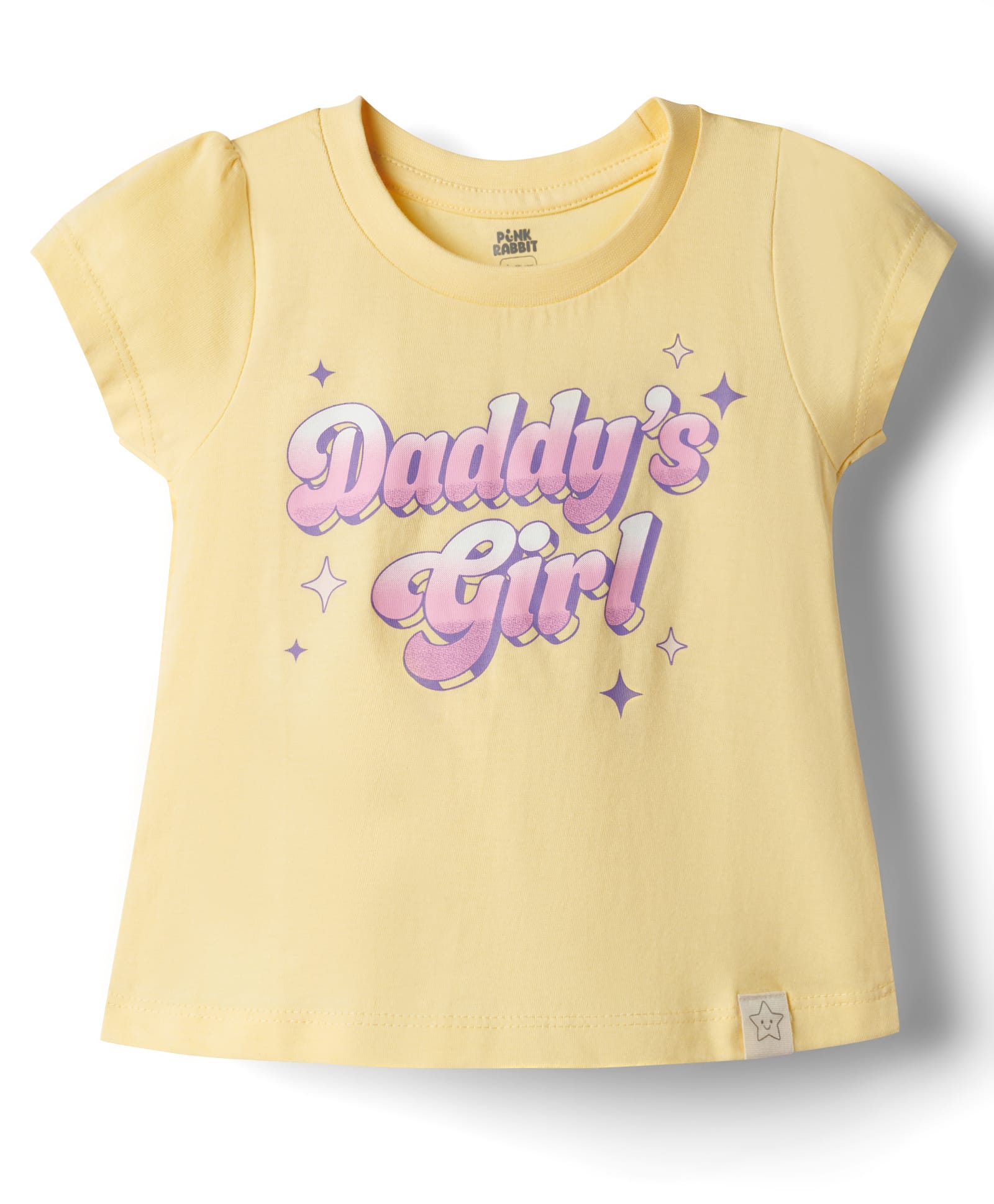 Pink Rabbit Sinker Knit Half Sleeves Daddy's Girl Text Printed Top - Yellow-picture-18