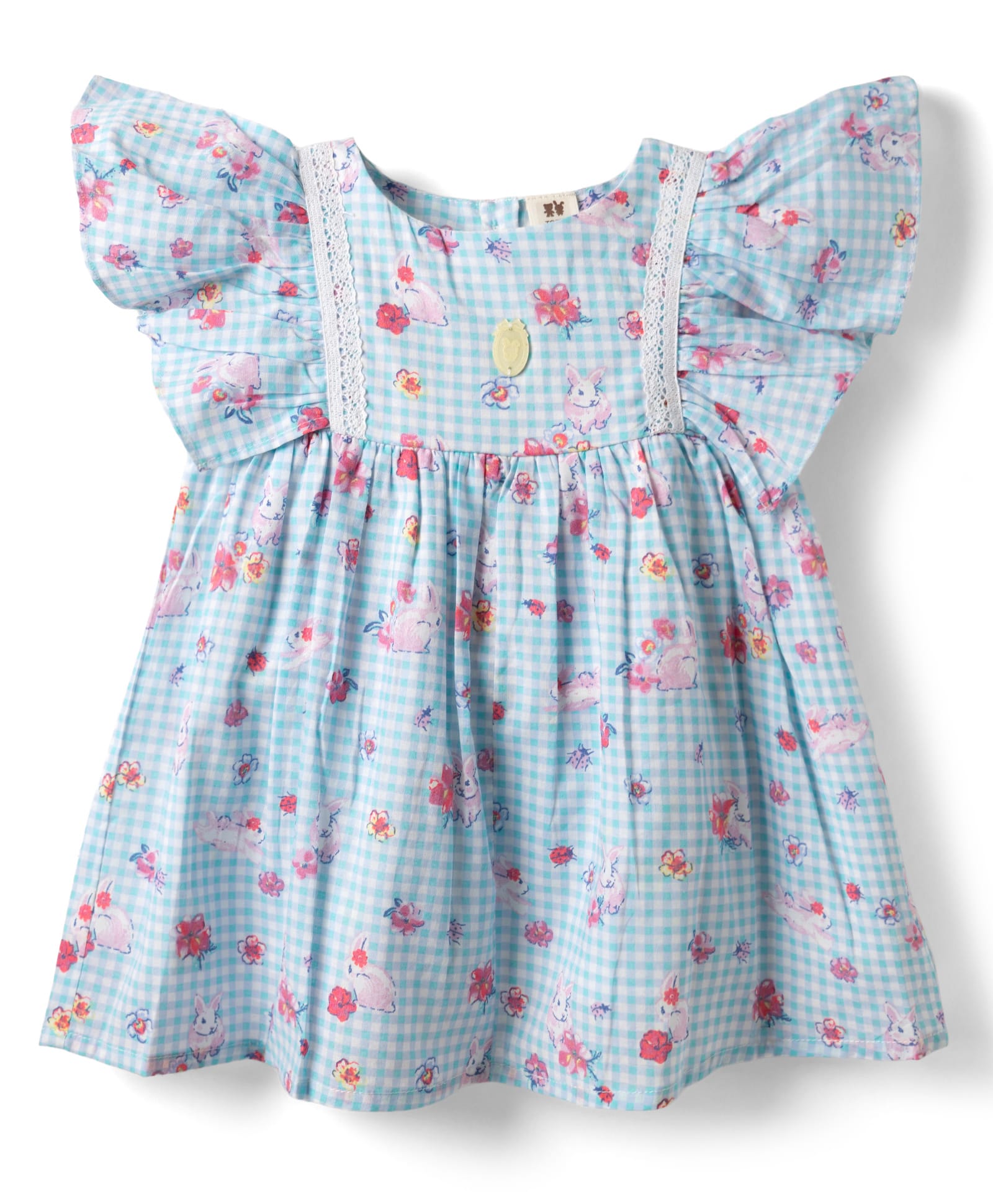 ToffyHouse Cotton Woven One Piece Dresses/Frocks Half Sleeves All Over Print Light Blue 6-9 Months-picture-26