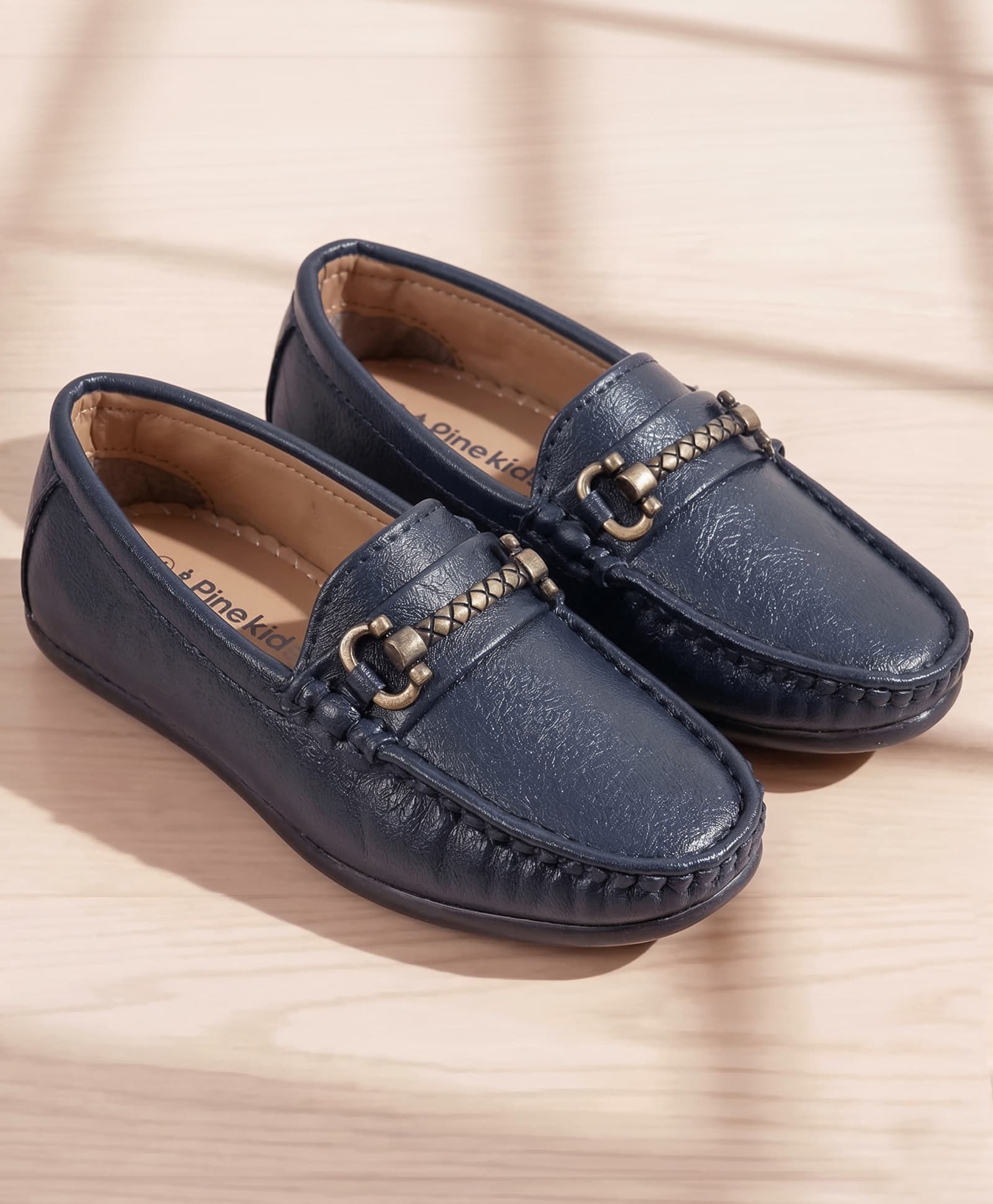 Pine Kids Solid Colour Formal & Party Wear Loafers with Metal Applique - Blue-picture-25