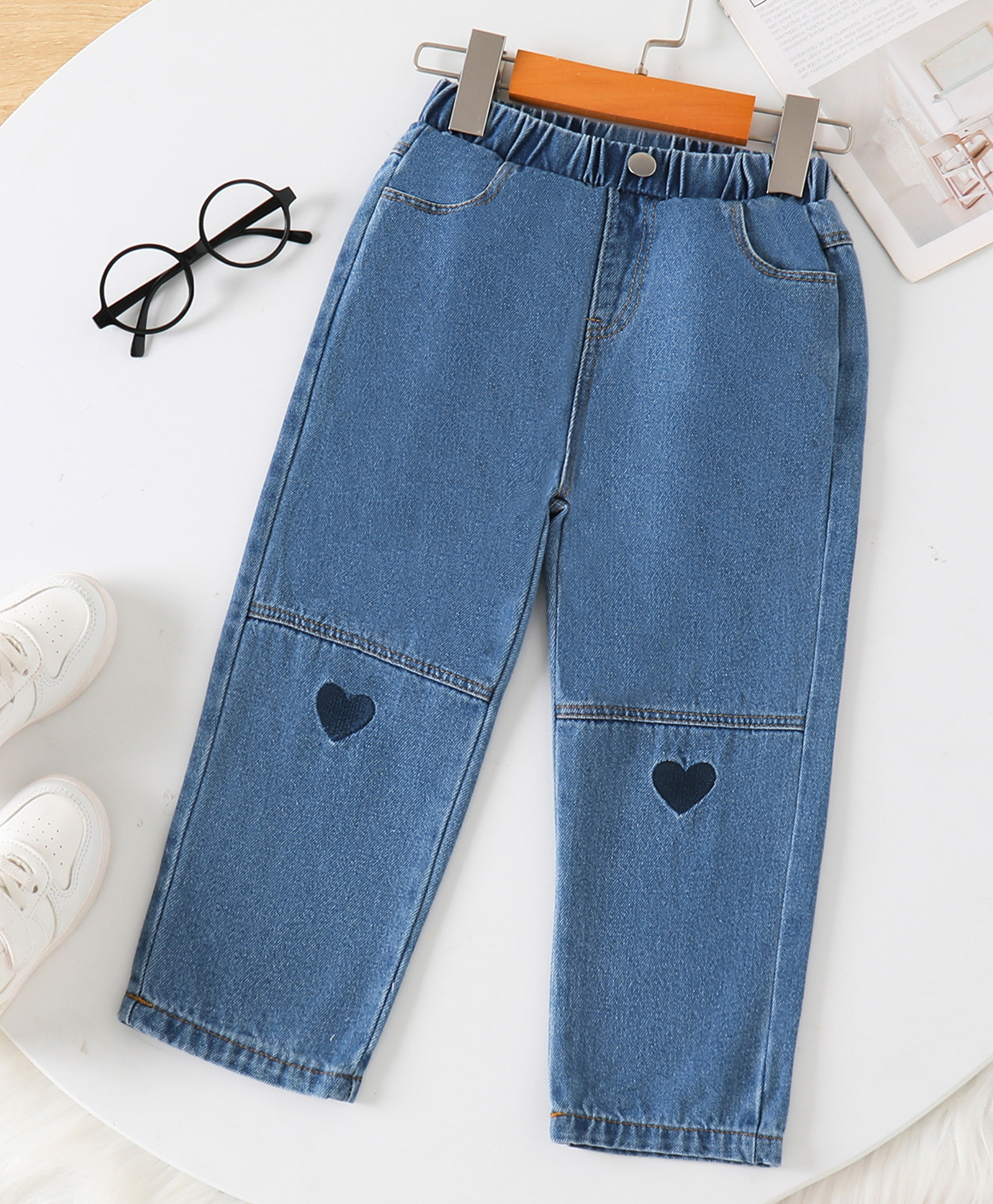 Mark & Mia Cotton Washed Jeans With Heart Embroidery - Blue-picture-31