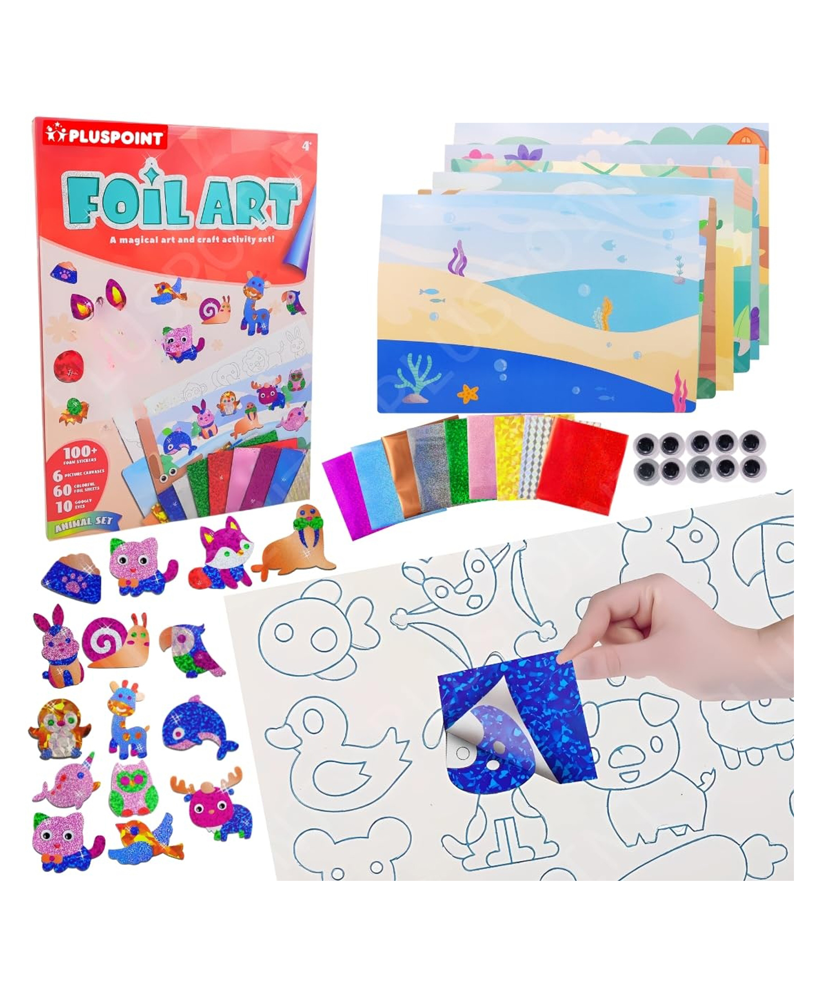 PLUSPOINT Foil Art Kit for Kids Animals Theme 100+ Foam Stickers Arts and Crafts, No Mess Art for Kids, Fun Craft Kits & Supplies, DIY Creative Activities, Travel Toys Gifts for Girls & Boys Ages 5+-image-34