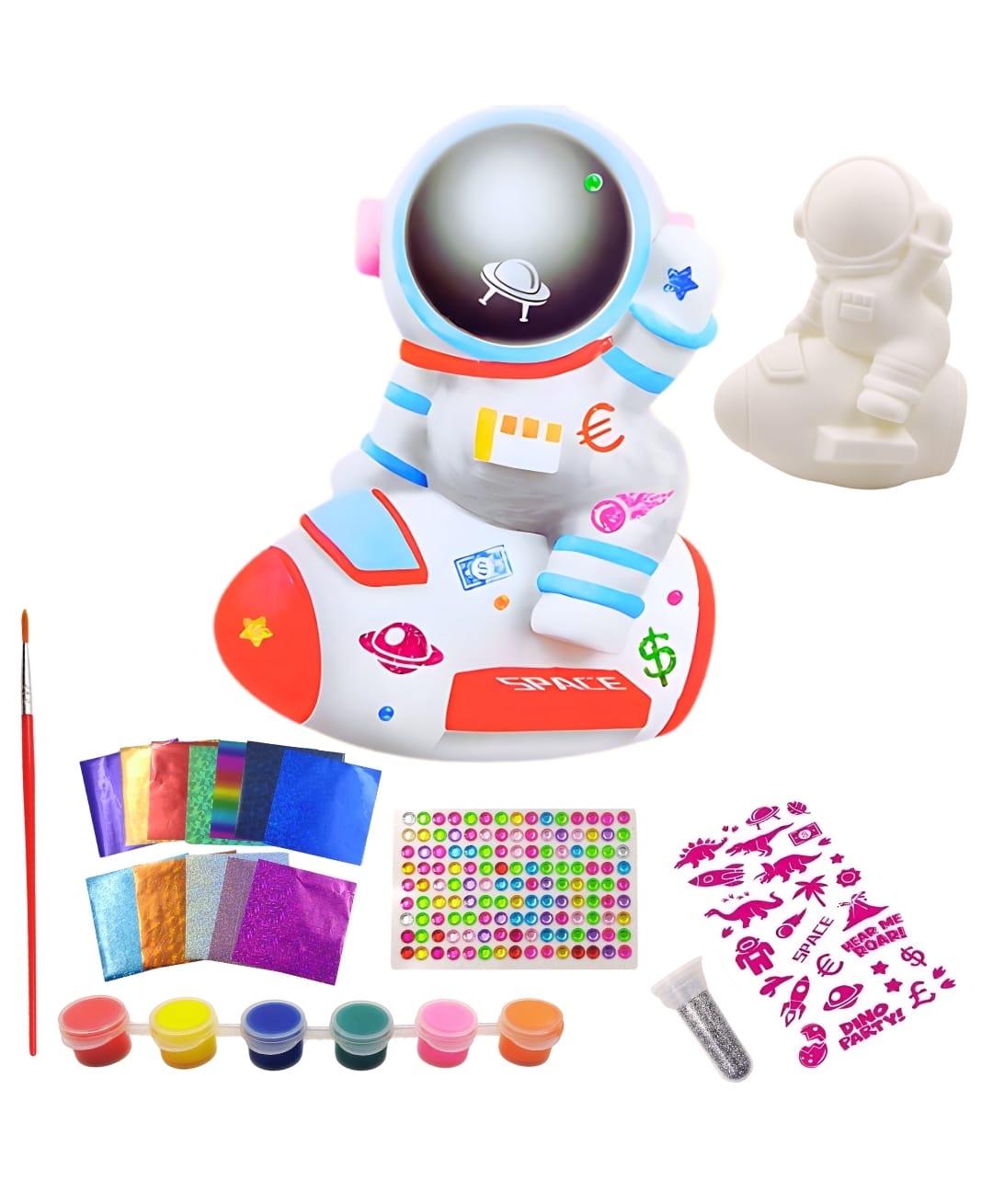 PLUSPOINT DIY Astronaut Piggy bank for kids Paint Decorate Piggy Bank with Gemstone, Stickers, foil art, Markers, Painting Kit DIY Money Coin Bank, Arts and Crafts Birthday Gifts for Kids 5+ Years Old-picture-9