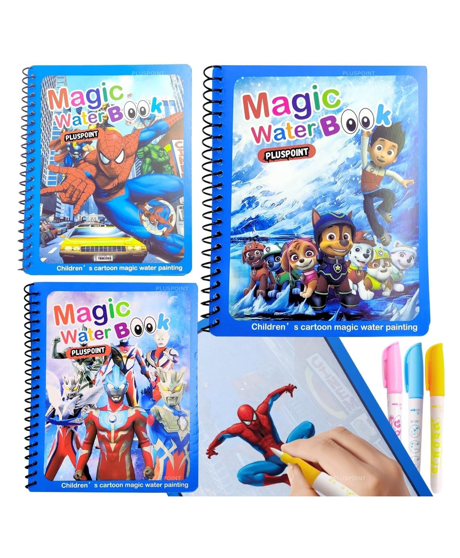 PLUSPOINT Magic Water Colouring Book - Pack of 3 | Reusable and Quick & Self Drying | Water Doodle Book with Water Pen for Kids | Drawing Practice Book for Toddlers, Return Gifts, Birthdays-picture-12