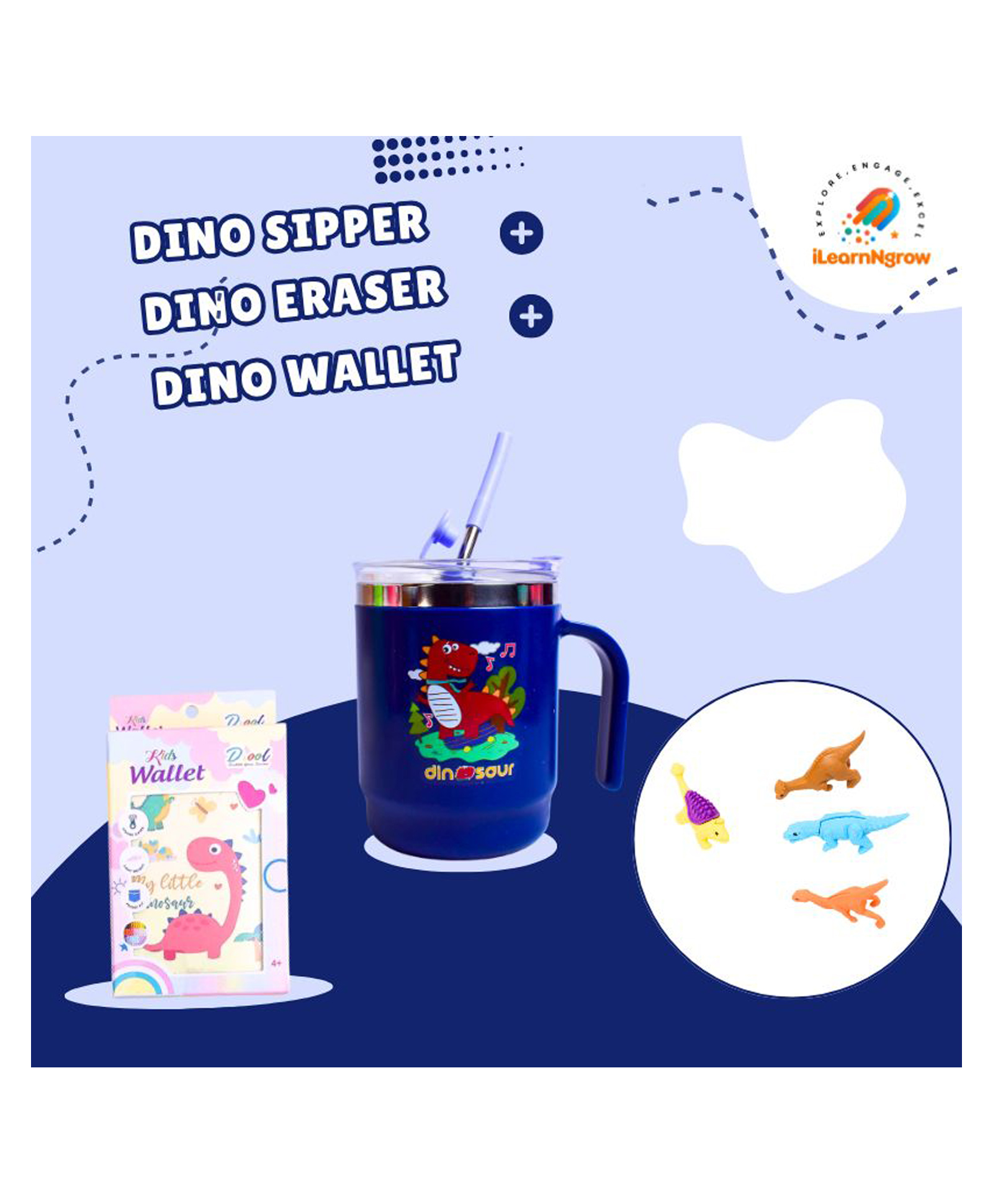 ilearnngrow Space Adventure Bundle for Kids Sipper Bottle, Eraser & Wallet | Fun Space-Themed Gift Set-image-43