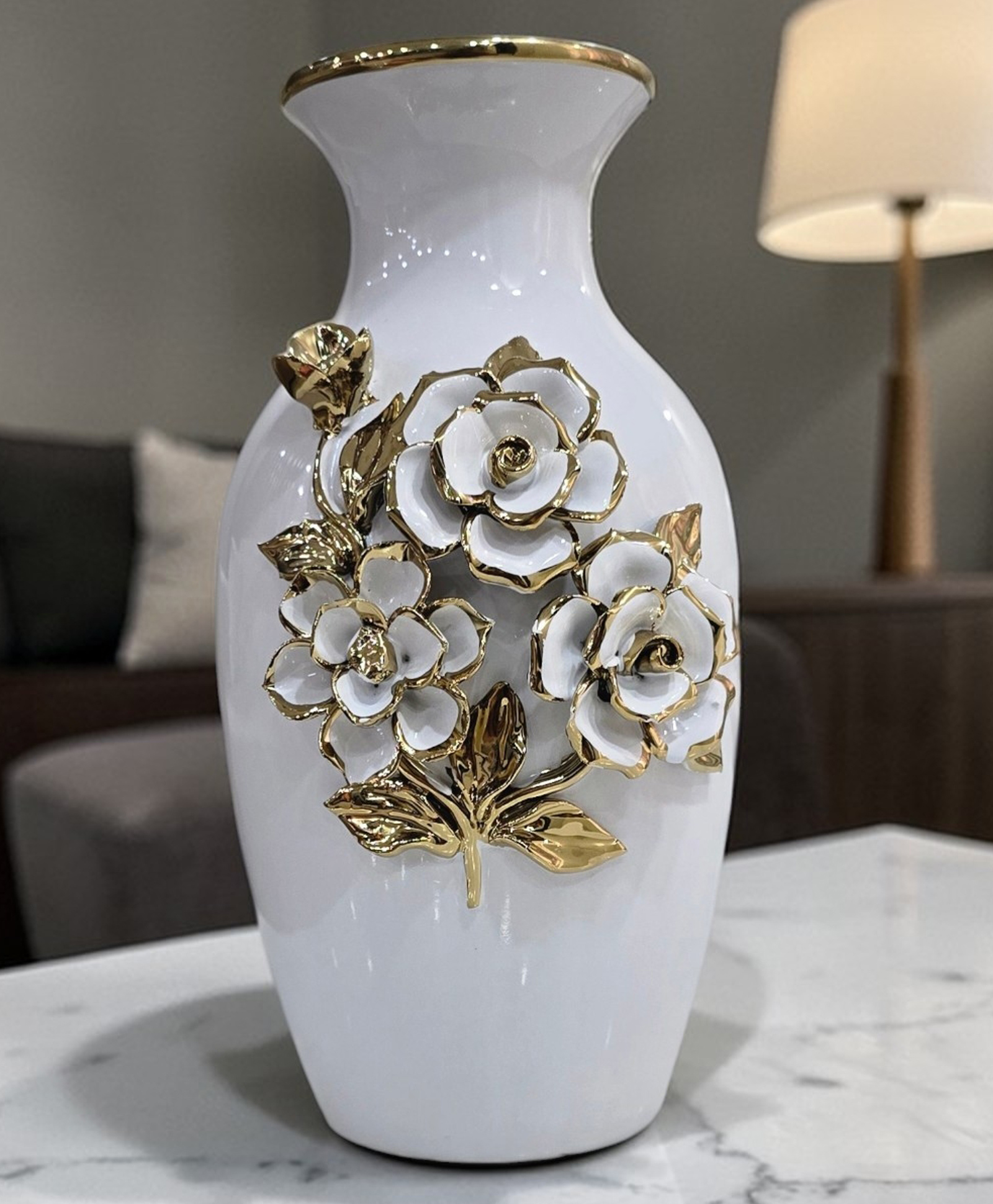 Sun~Mun Decors White & Golden Ceramic Premium & Elegant Large Vase-image-45