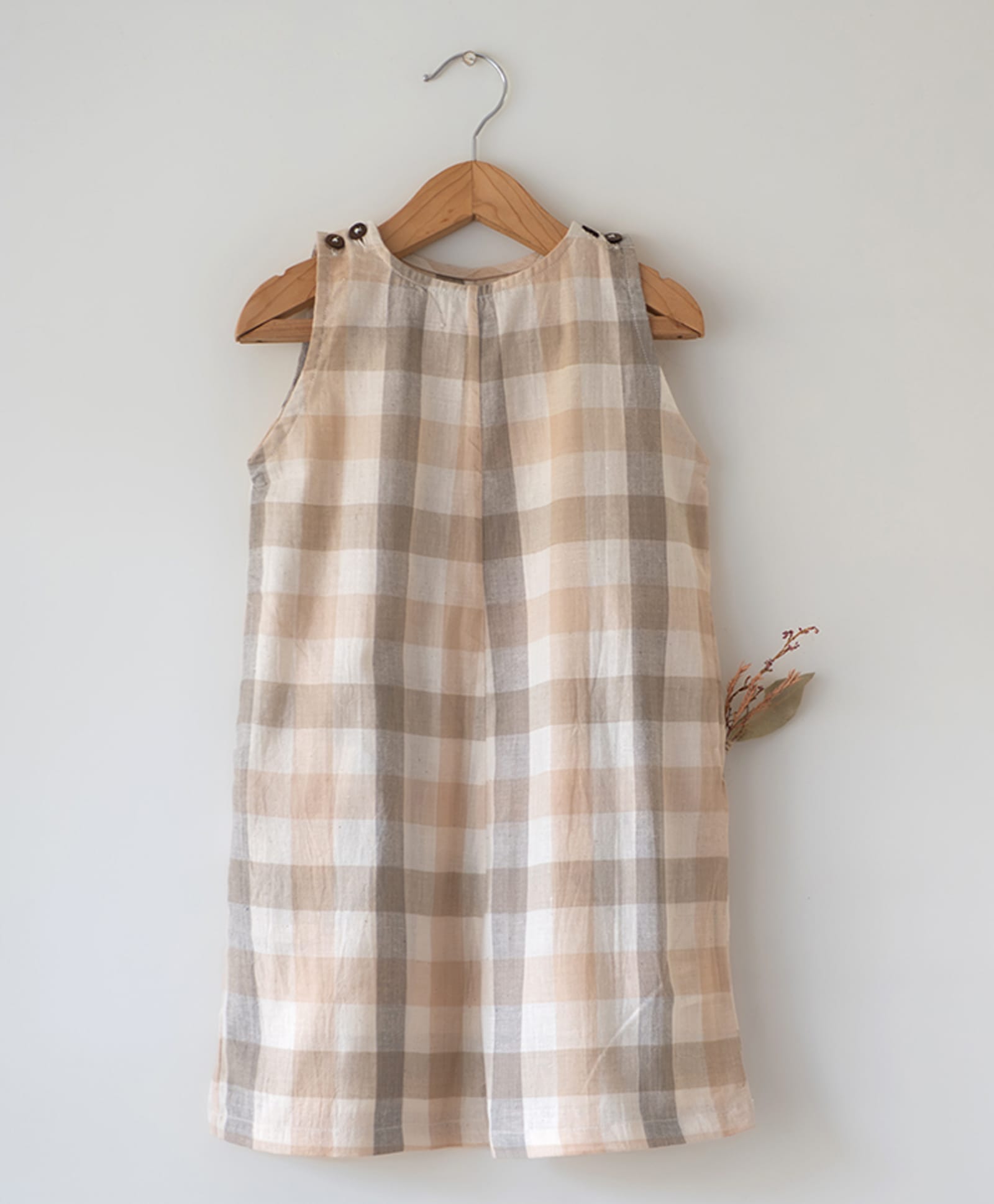 Love the World Today Cotton Woven Sleeveless Gingham Checked Jumpsuit - Beige-picture-28