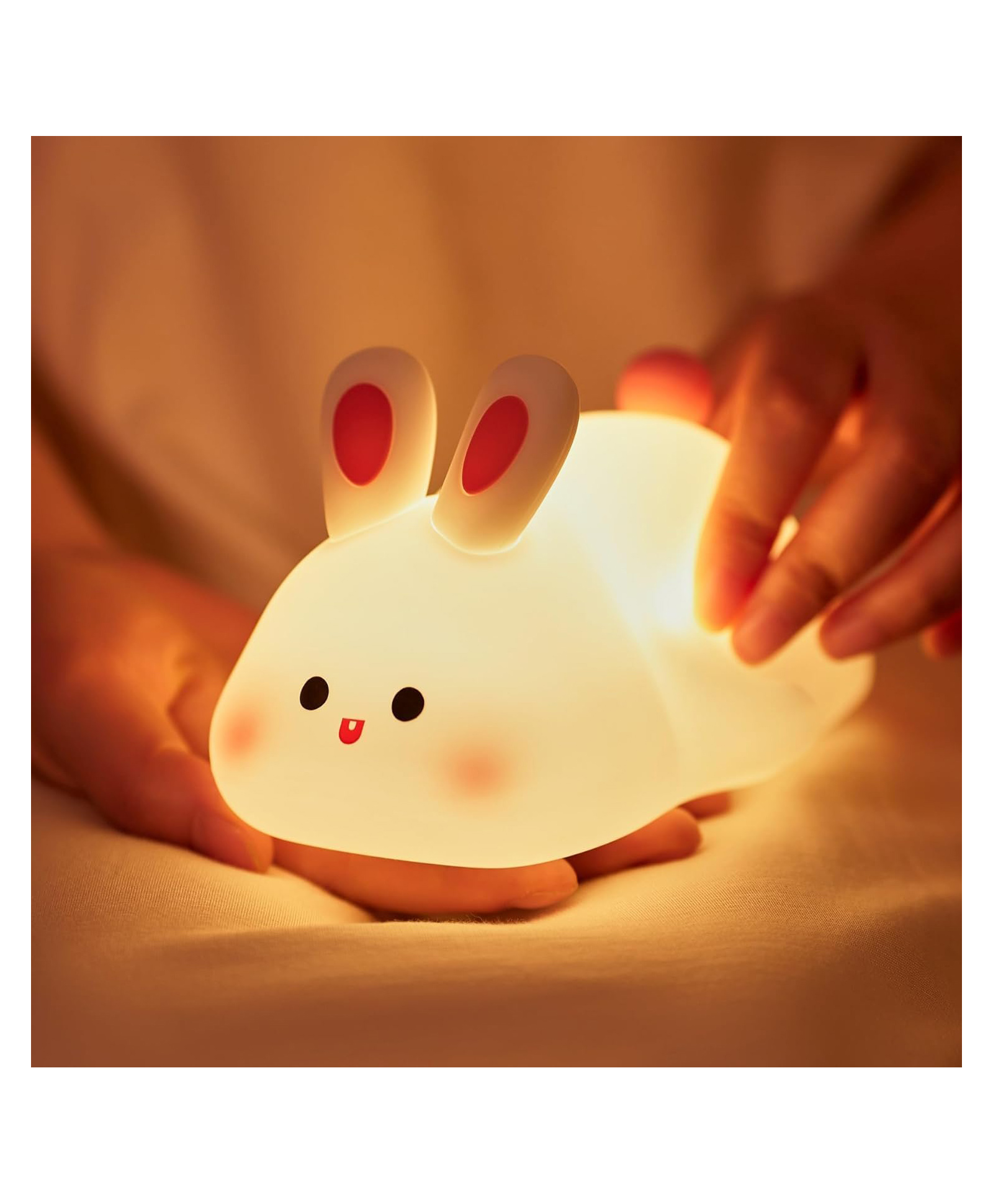 WOLTAX Silicone Night Lamp for Kids | Soft Touch Sensor LED Night Light Rechargeable Lamp with Warm Light | Nursery, Bedroom & Baby Room Decor Sleeping Rabbit-image-11