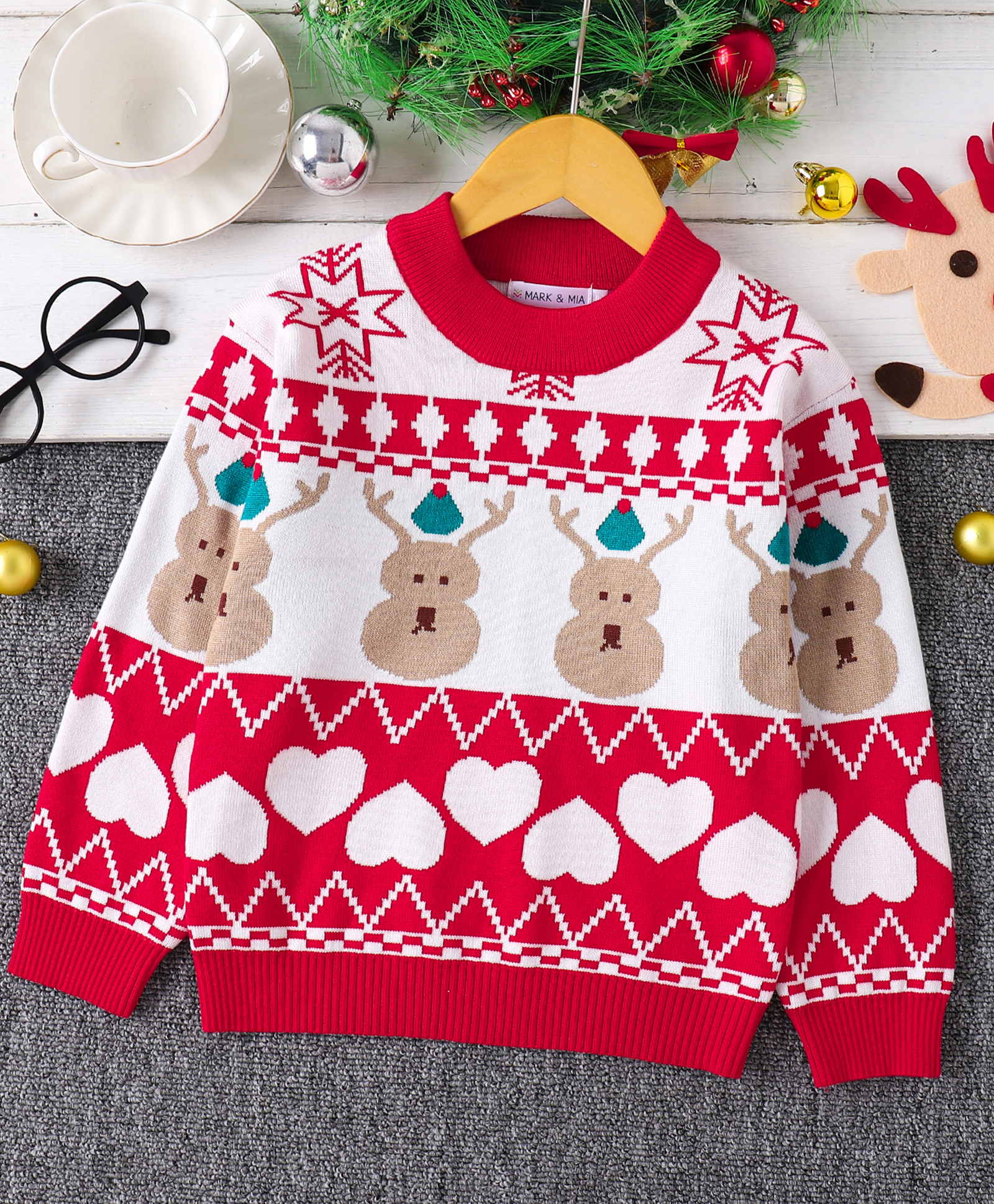 Mark & Mia Viscose Full Sleeves Pullover With Snow Man & Bear Design - Red & White-picture-17