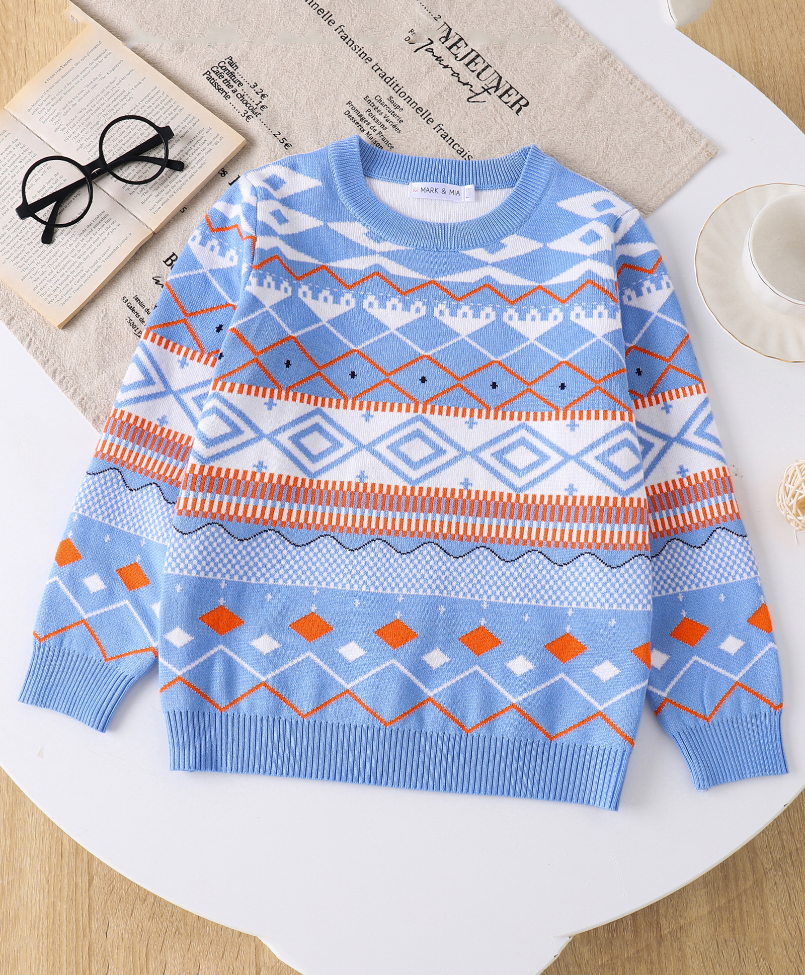 Mark & Mia Viscose Full Sleeves Pullover With Argyle Design - Light Blue-picture-11