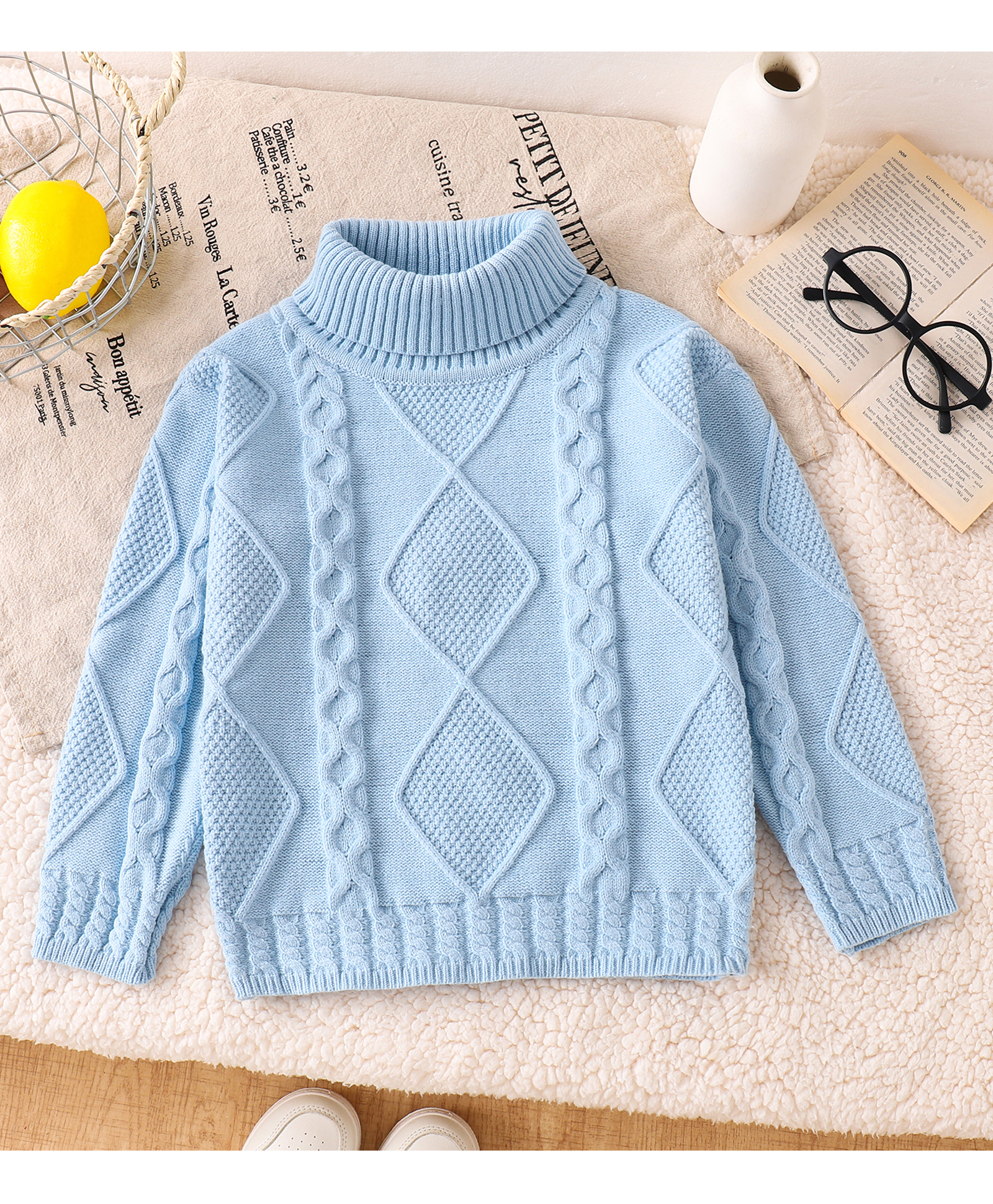 Mark & Mia Full Sleeves Pullover Sweater With Cable Knit Design - Light Blue-picture-18
