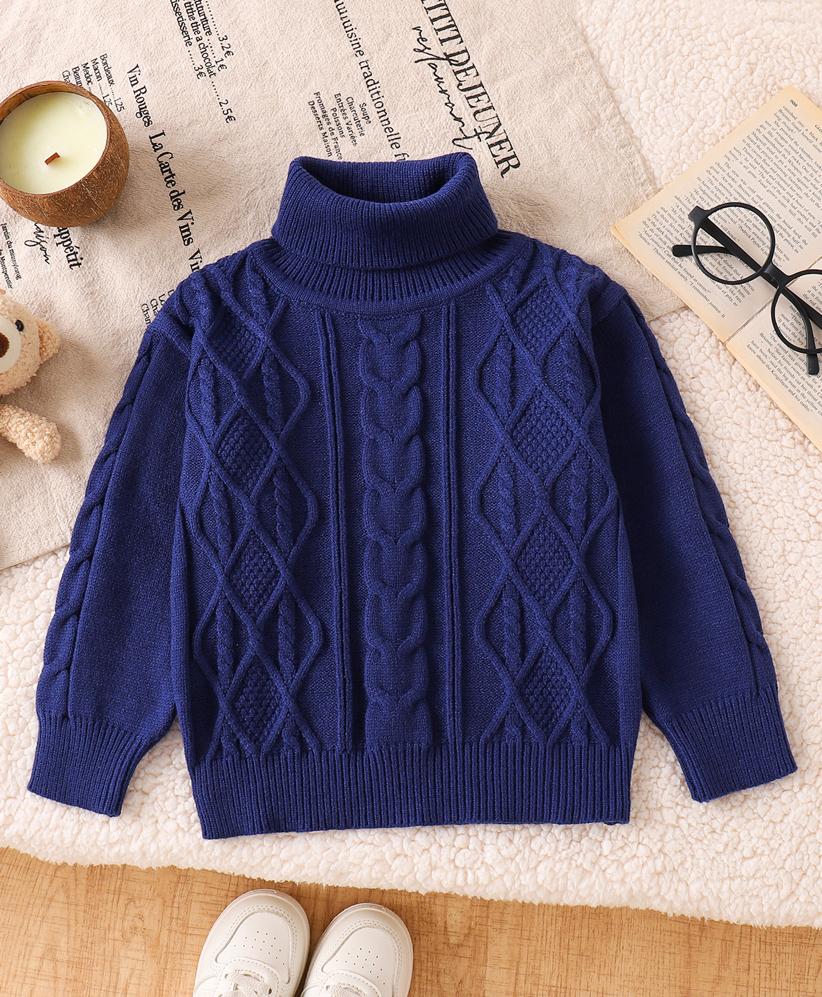 Mark & Mia Full Sleeves Pullover Sweater With Cable Knit Design - Navy Blue-image-36