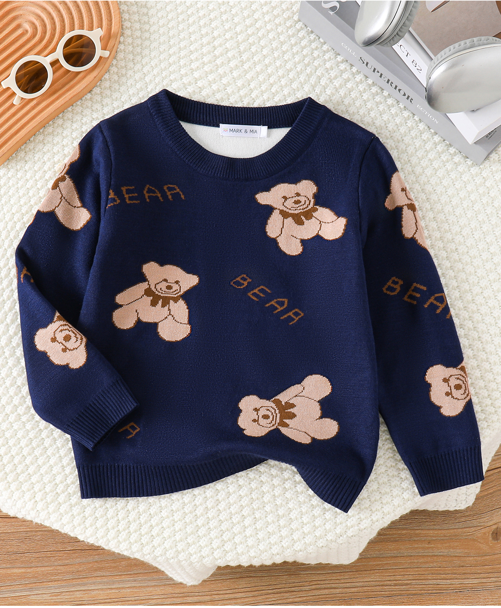 Mark & Mia Viscose Full Sleeves Pullover Sweater with Bear Design - Navy Blue-picture-36