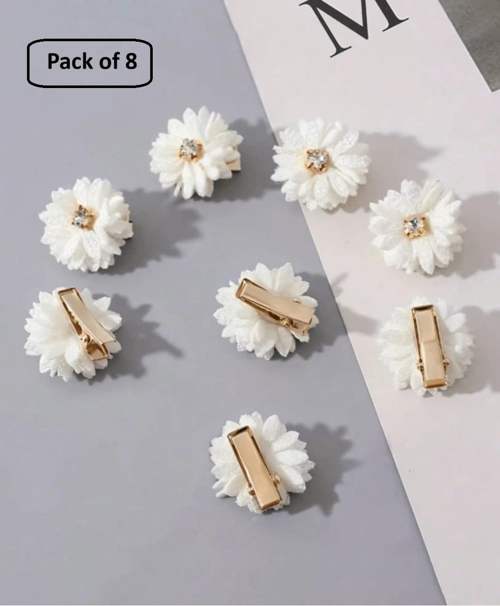 Ziory Set Of 8 Floral Applique Detailed Alligator Clips - Off White-picture-12