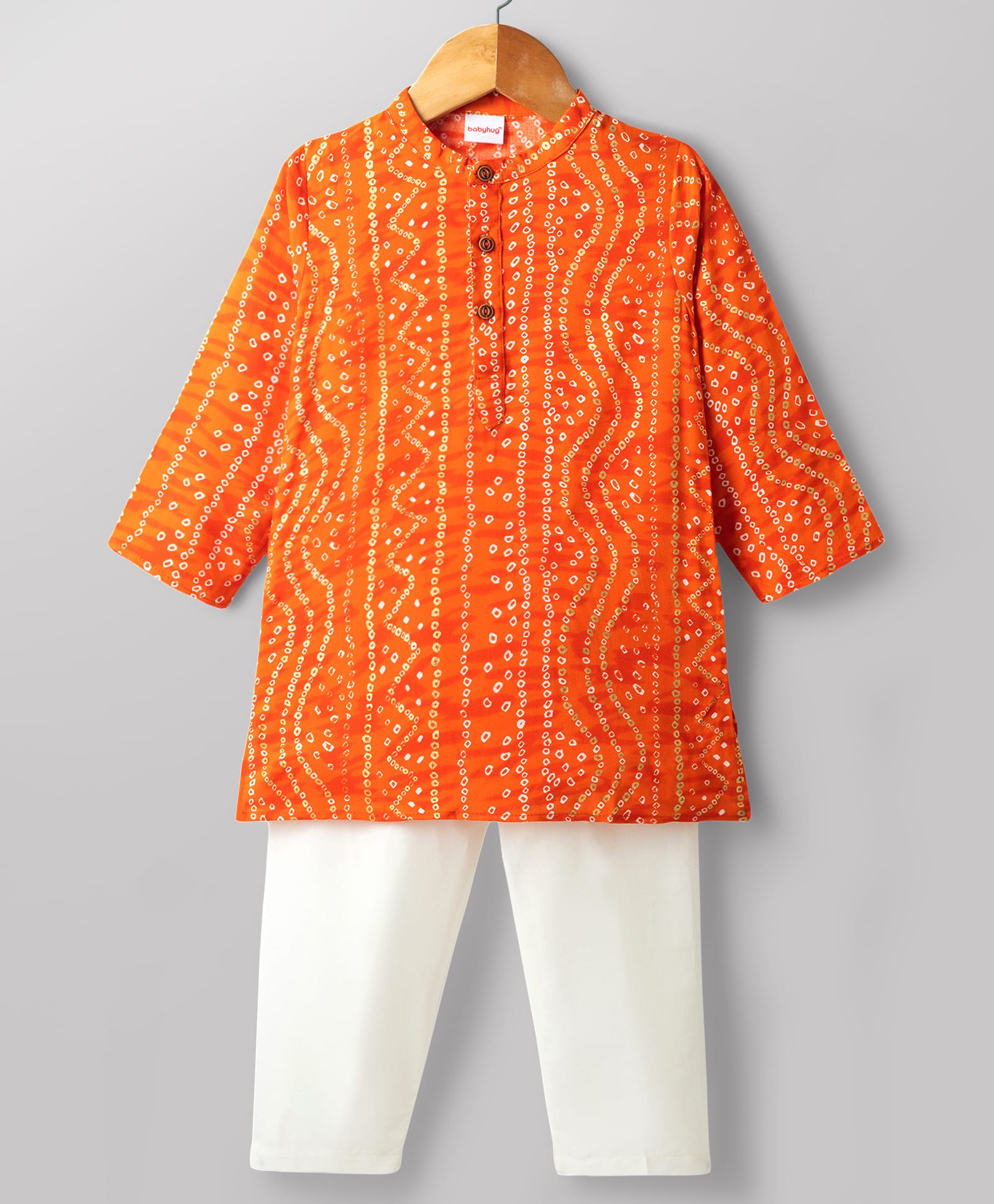 Babyhug 100% Cotton Cambric Woven Full Sleeves Bandhani Printed Kurta & Pyjama Set - Orange-picture-38