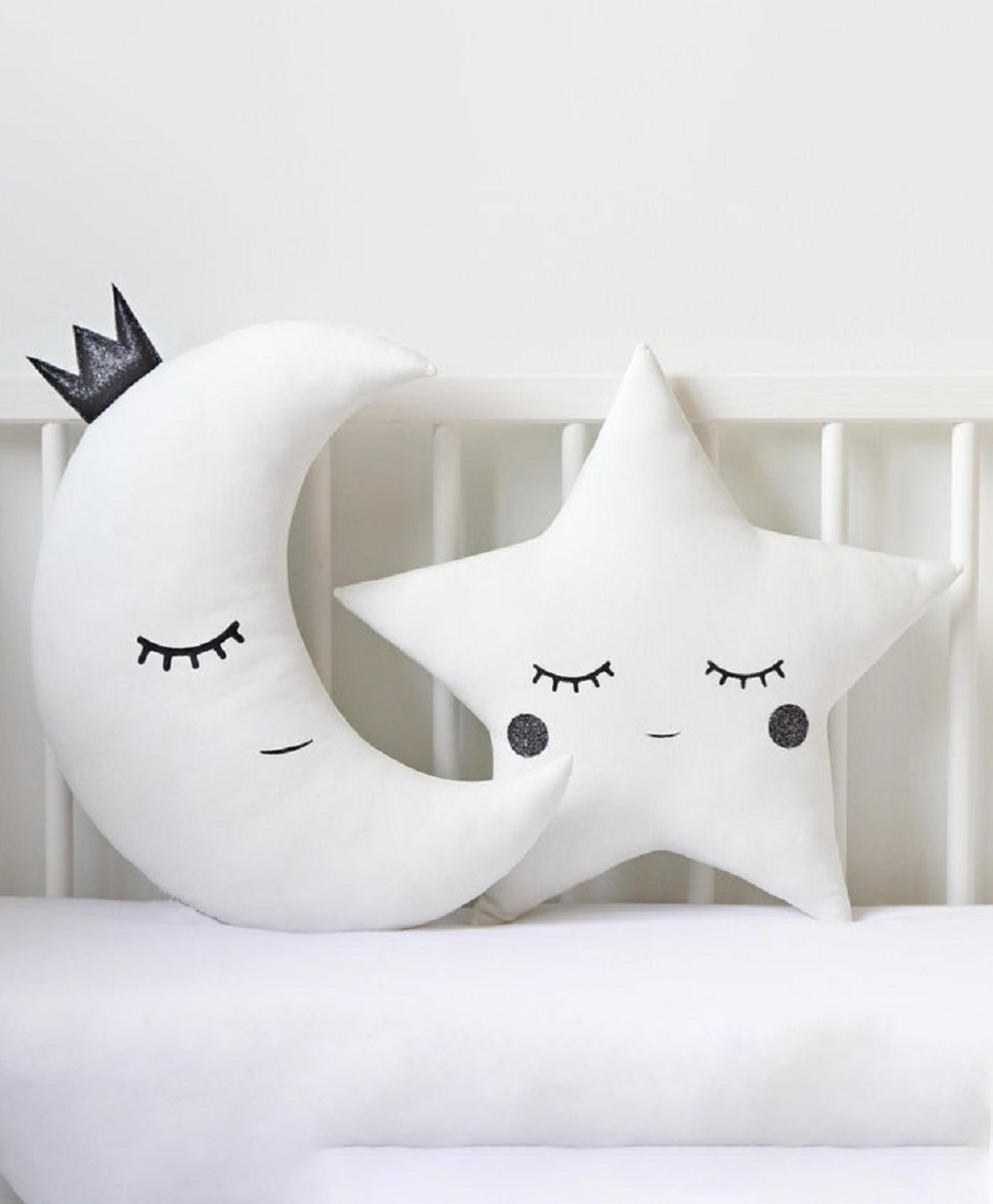 Peach Cuddle Cute Moon Star Cot Cushion (Pack of 2, 16X16 Inch, Velvet) Kids Cushion, Soft Toy, Soft Plush Pillow, Cot Cushion, Nursery Décor, Baby Cushion, White-image-5