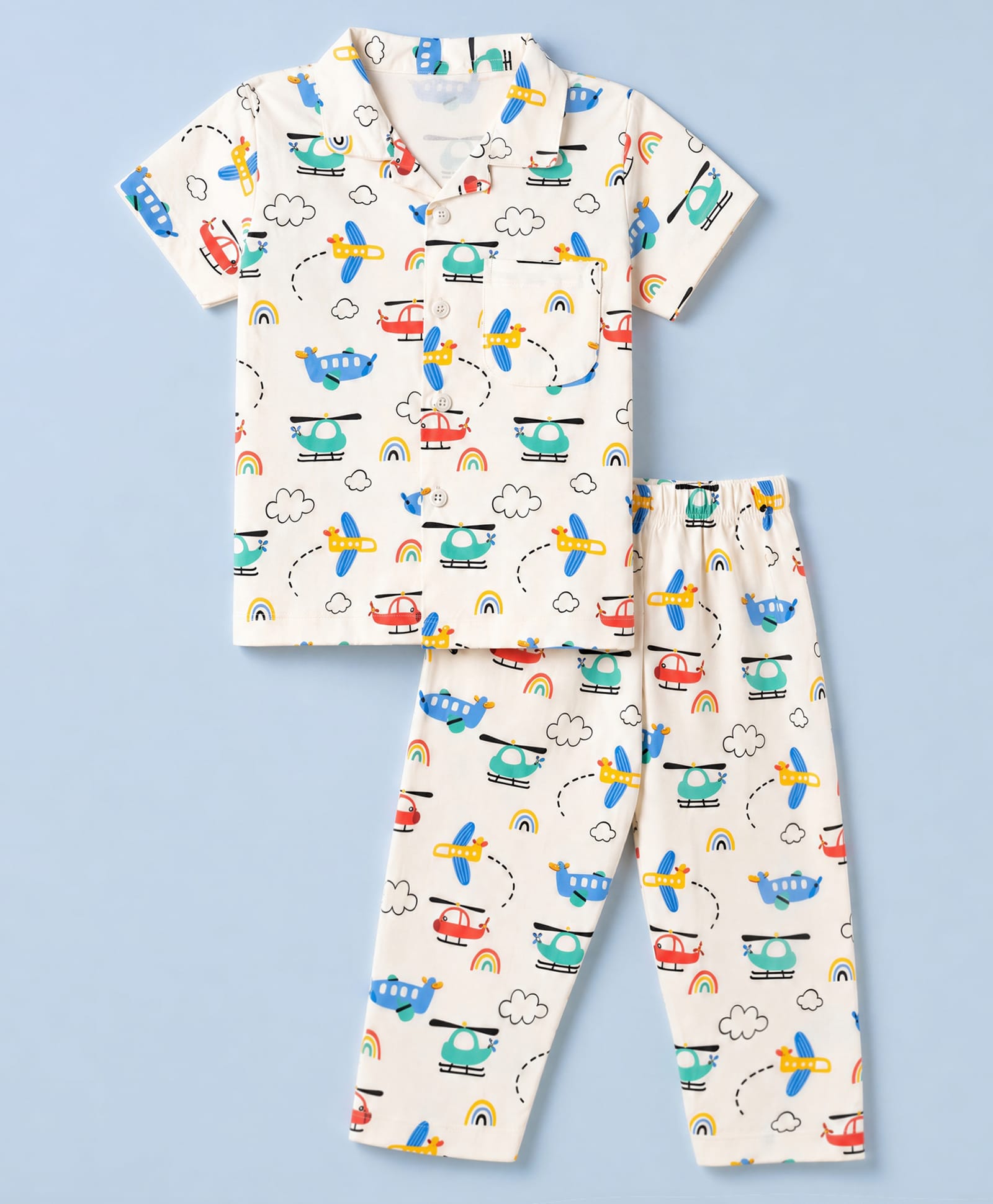 Teddy Sinker Knit Half sleeves Shirt & Pyjama Co-Ords Set with Vehicle Print - Beige-picture-3