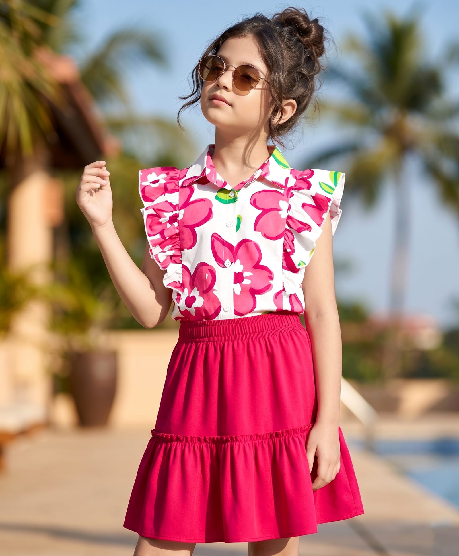 Ollington St. Sinker Knit Flutter Sleeves Top & Tiered Skirt Set Floral Print - Pink-picture-27