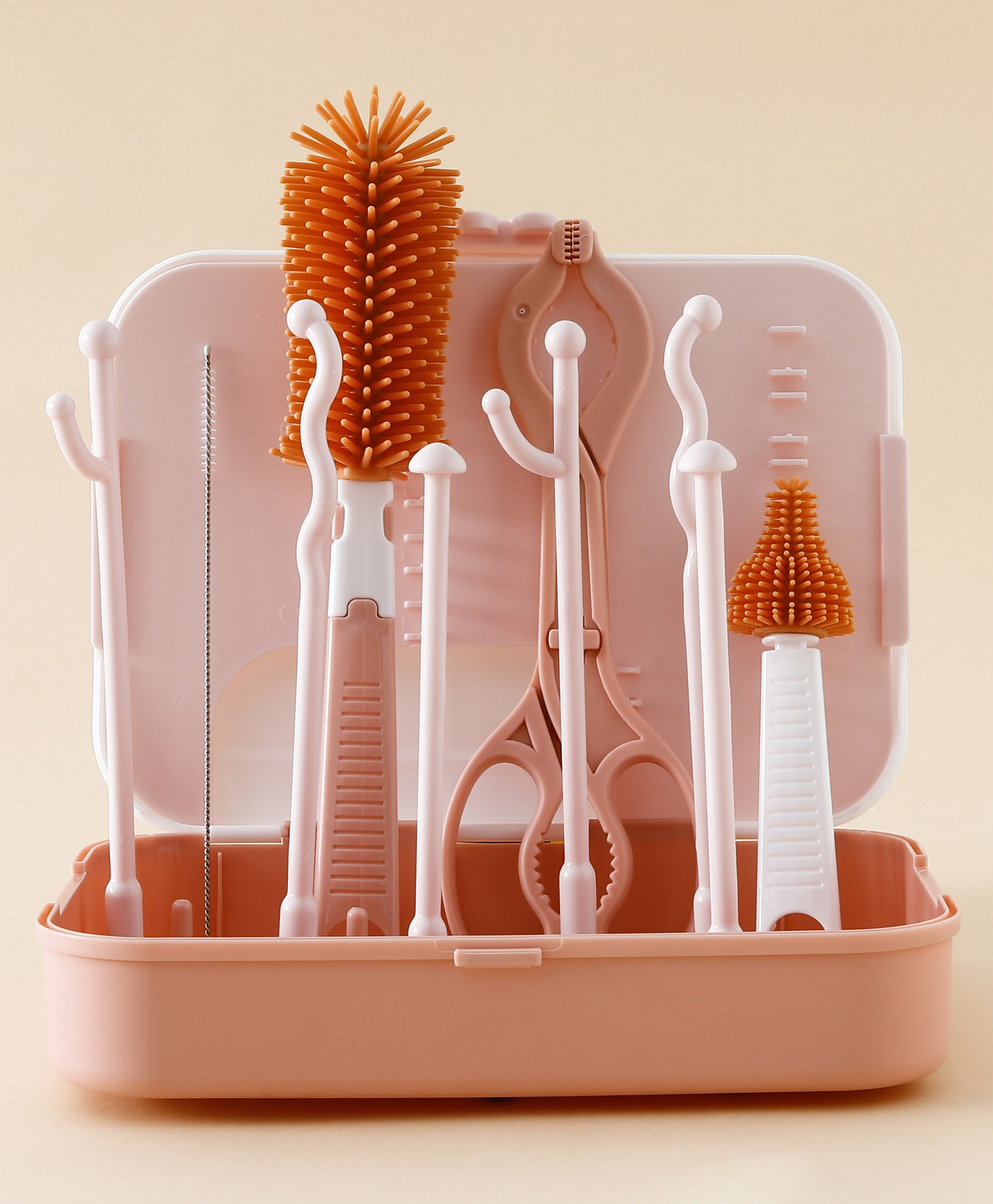 fab n funky 6-in-1 Cleaning Combo Sets - Peach| Drying Rack with Bottle Nipple & Straw Cleaning Brush in Carry Case| Bottle Tong & Spray Container|BPA Free| Portable & Travel Friendly-picture-16