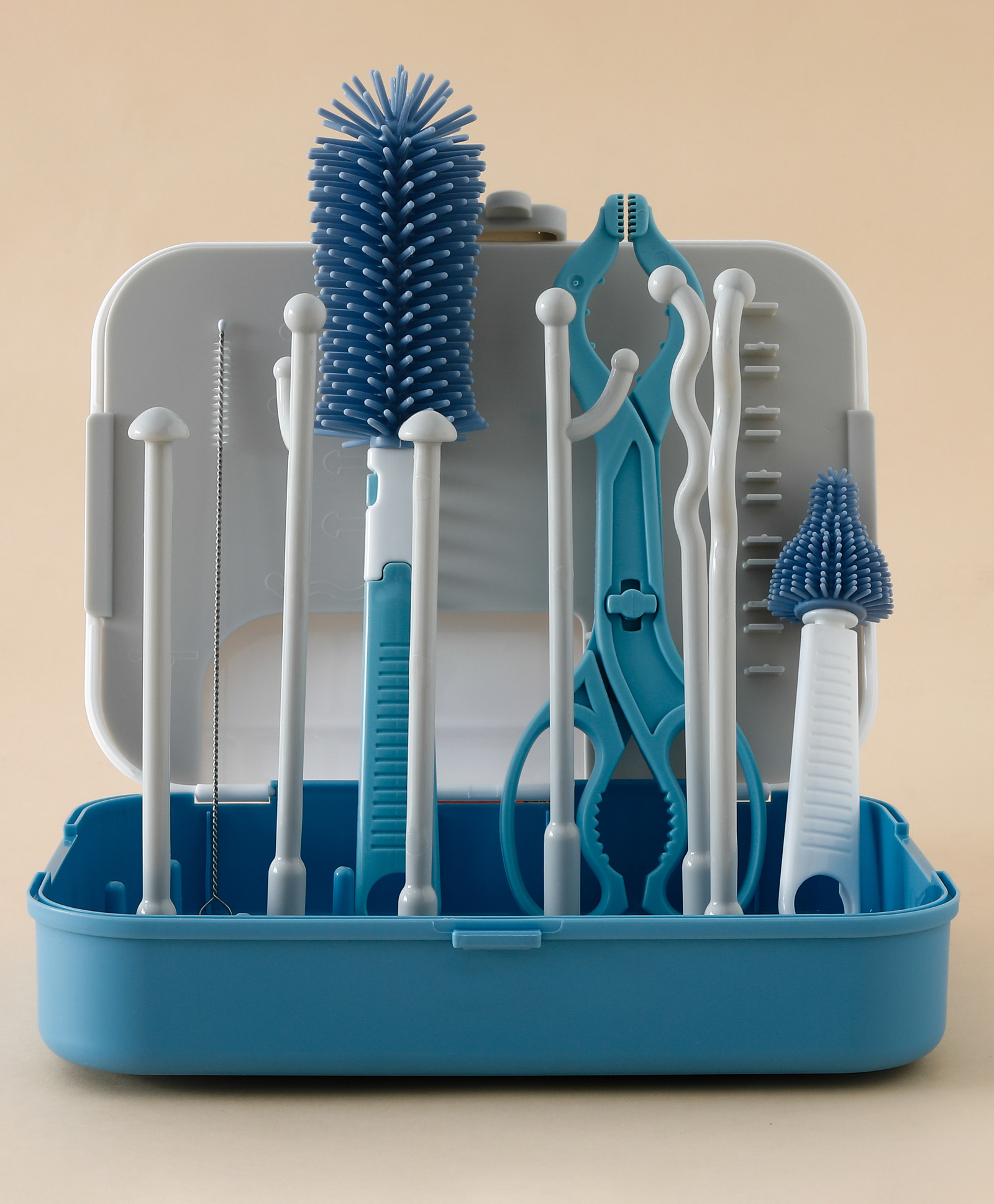 fab n funky 6-in-1 Cleaning Combo Sets - Blue| Drying Rack with Bottle Nipple & Straw Cleaning Brush in Carry Case| Bottle Tong & Spray Container| BPA Free| Portable & Travel Friendly-picture-14