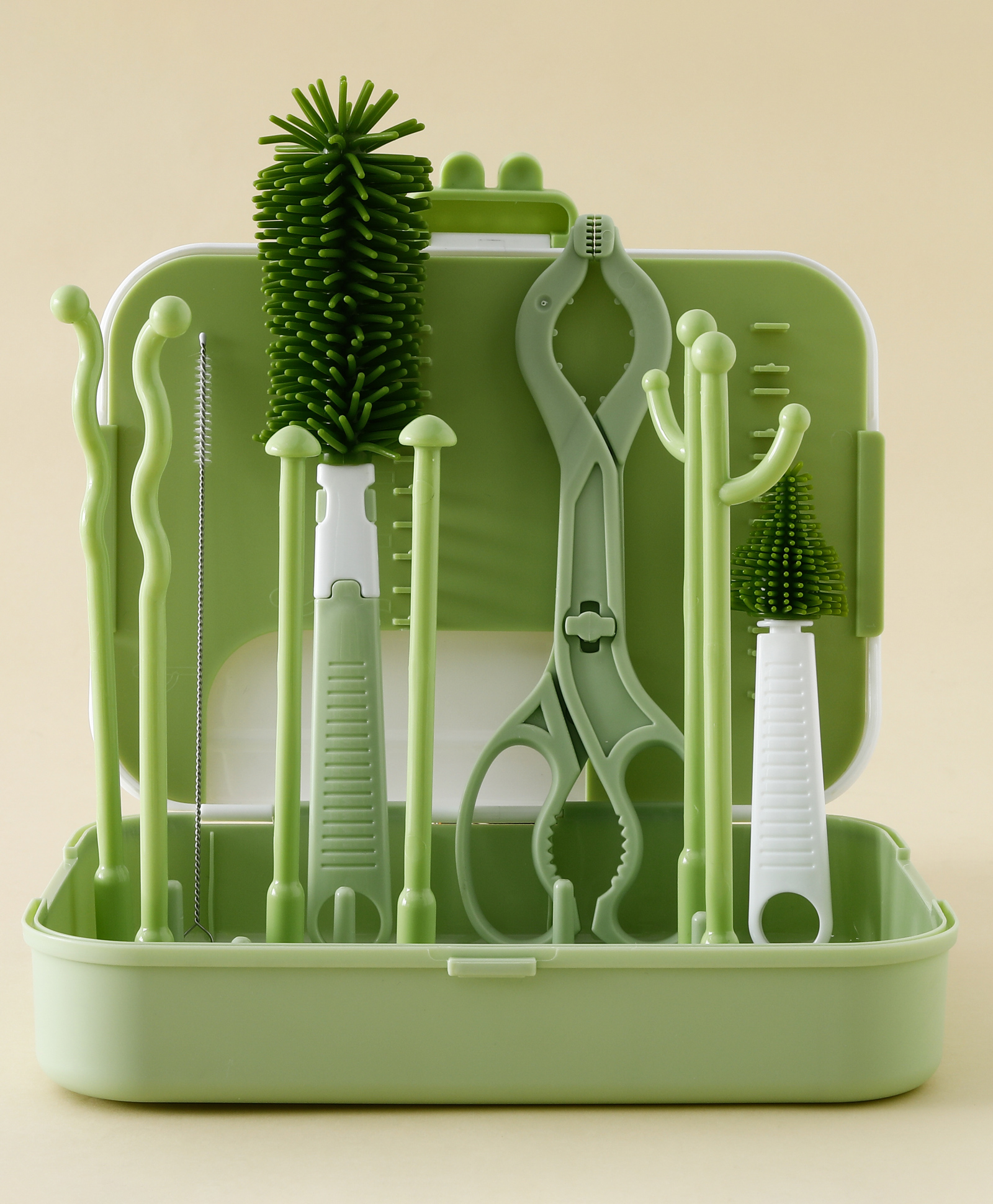 fab n funky 6-in-1 Cleaning Combo Sets - Green| Drying Rack with Bottle Nipple & Straw Cleaning Brush in Carry Case| Bottle Tong & Spray Container|BPA Free| Portable & Travel Friendly-picture-10