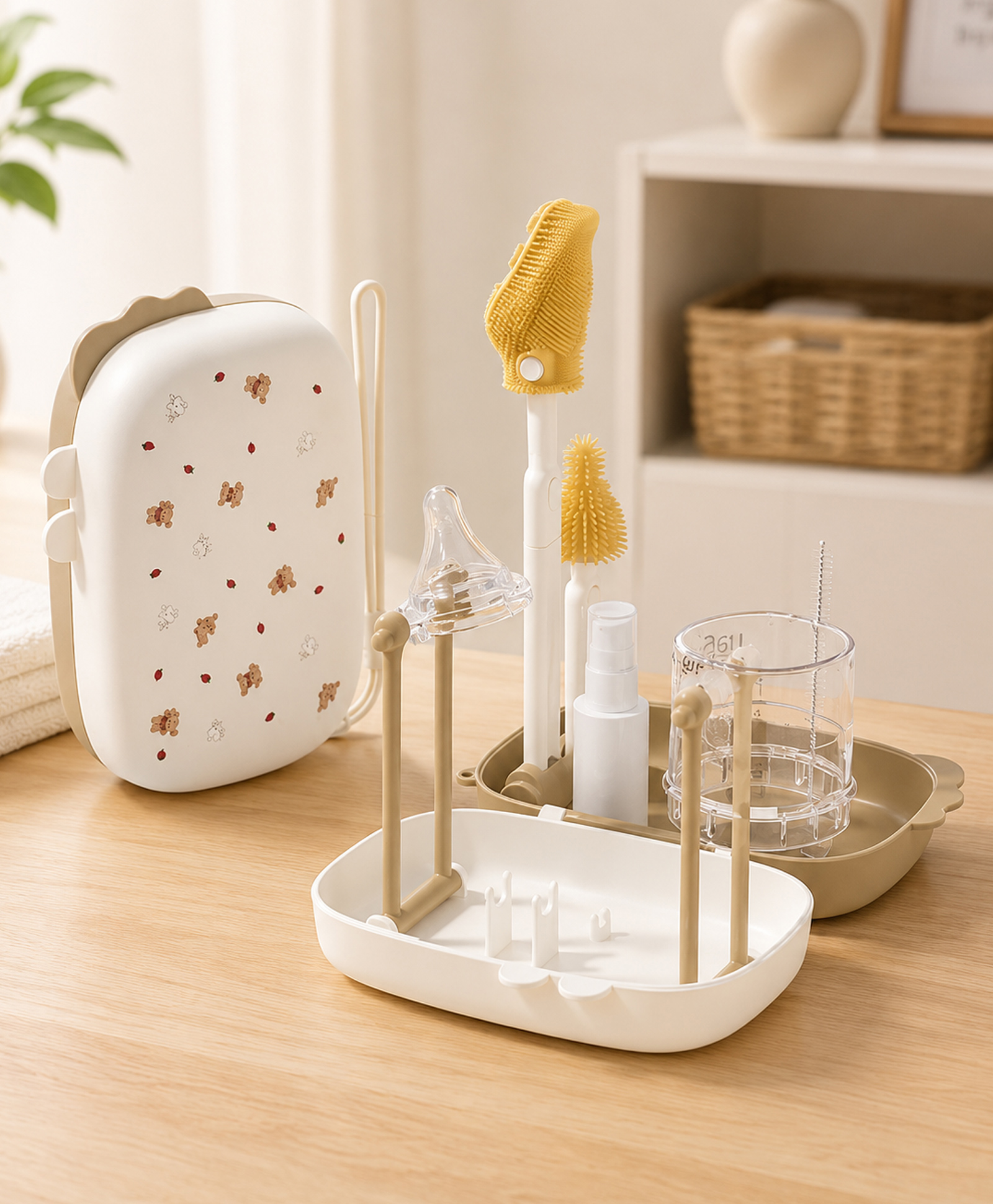 fab n funky 5-in-1 Cleaning Combo Sets - Coffee Brown| Drying Rack with Bottle Nipple & Straw Cleaning Brush in Carry Case| Spray Container|BPA Free| Portable & Travel Friendly-picture-20